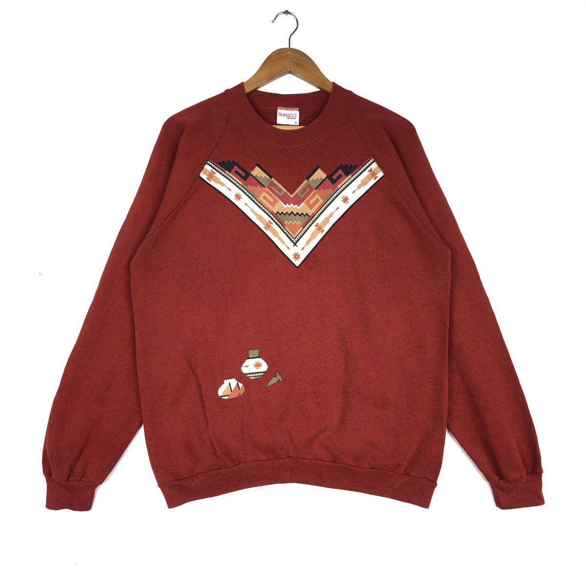 image of Native x Navajo Vintage Navajo Sweatshirt Big Logo Art Artist Pullover in Brown, Men's (Size Large)