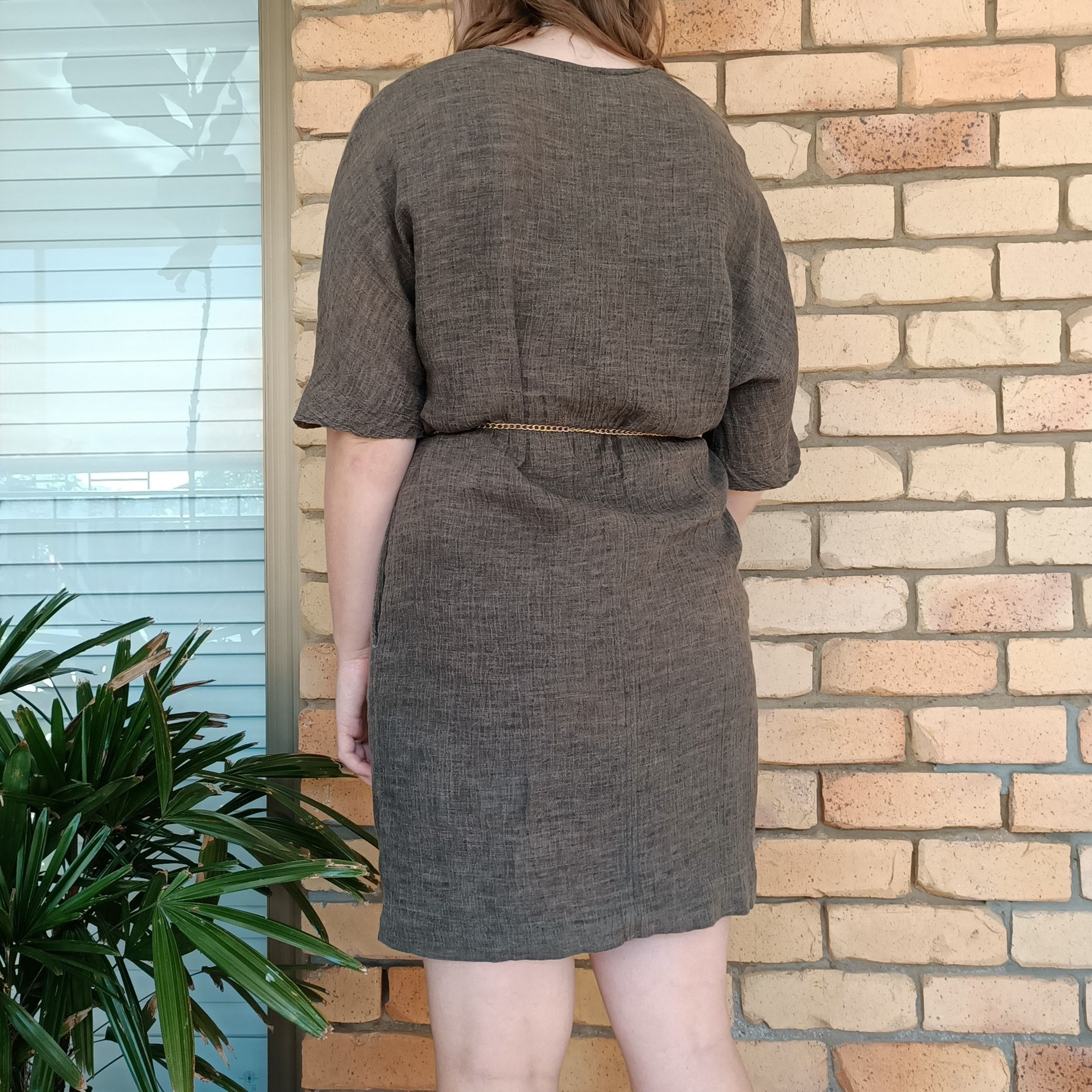 Designer × SMOCK Morrison khaki 100% linen short sleeve dress Size ONE SIZE - 2 Thumbnail