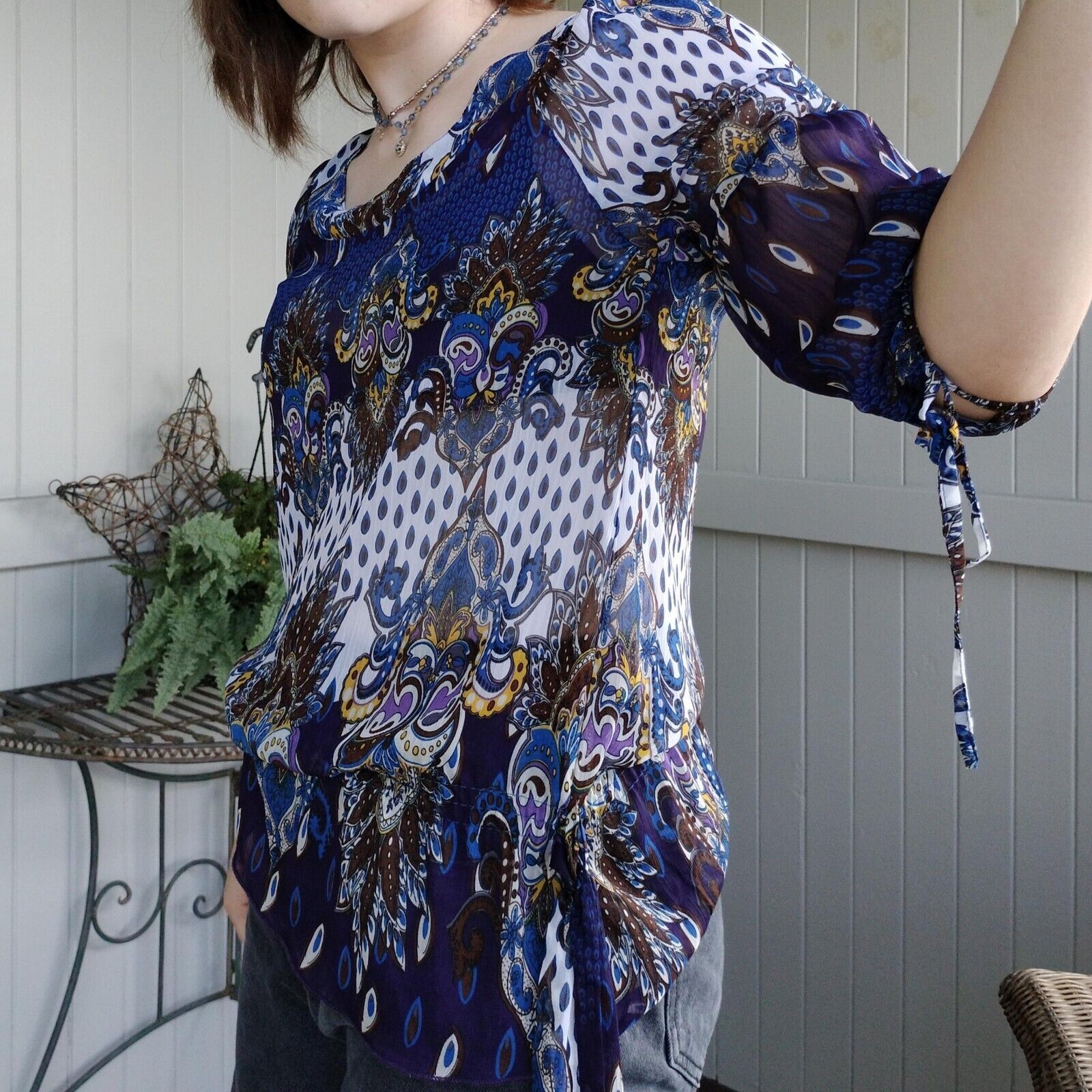 Designer Vintage 90s Y2K Fashion Fair Size S Top Paisley Puff Sleeve Size S / US 4 / IT 40 - 4 Thumbnail