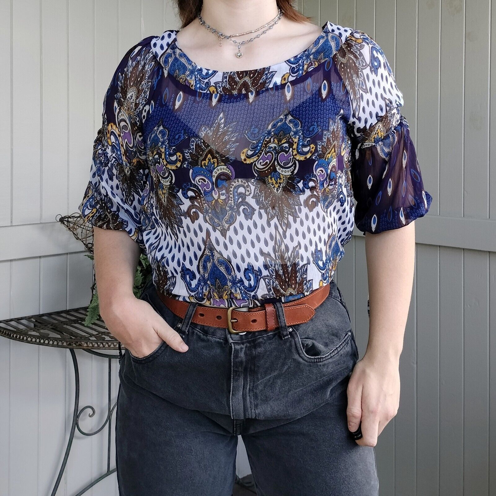 Designer Vintage 90s Y2K Fashion Fair Size S Top Paisley Puff Sleeve Size S / US 4 / IT 40 - 1 Thumbnail