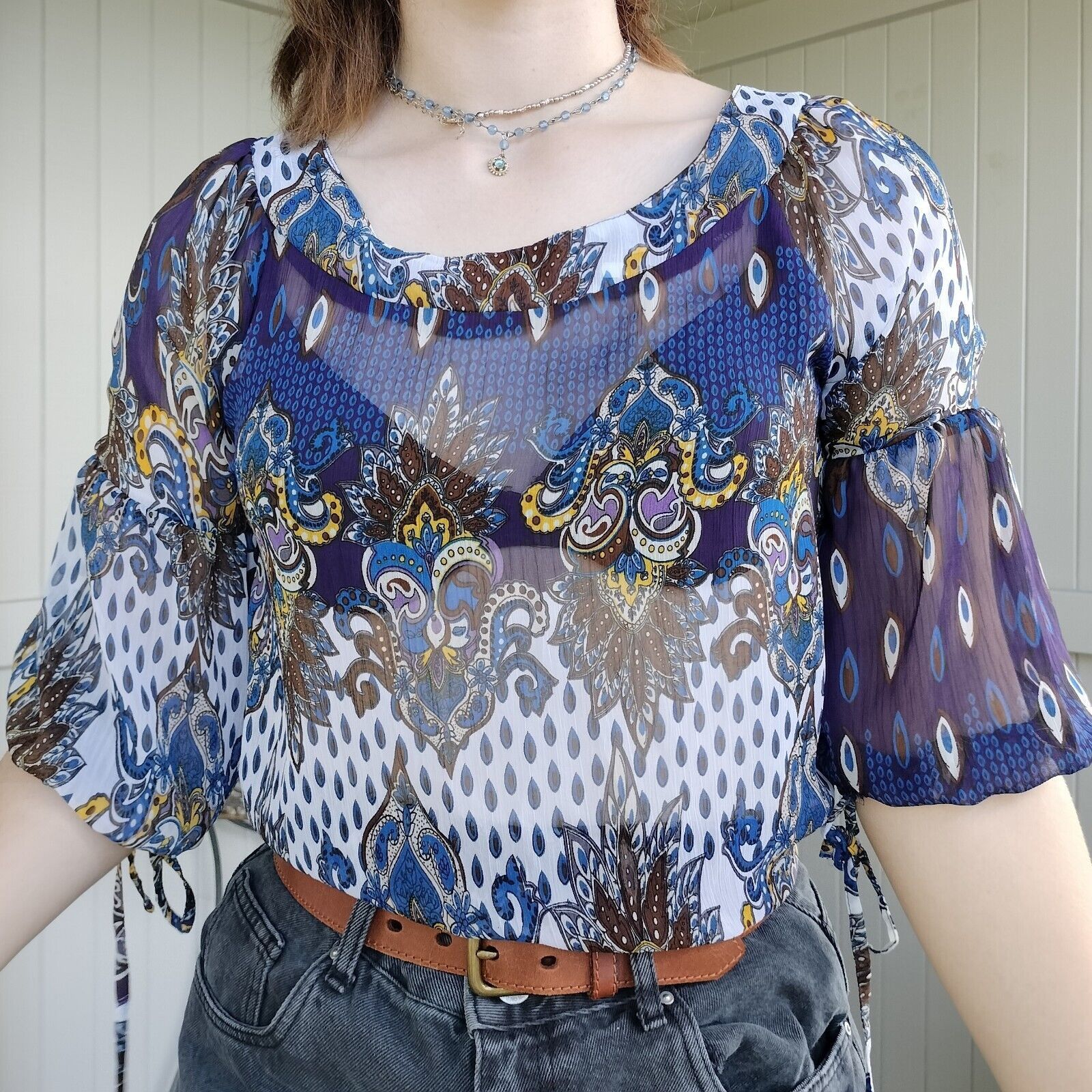 Designer Vintage 90s Y2K Fashion Fair Size S Top Paisley Puff Sleeve Size S / US 4 / IT 40 - 5 Thumbnail