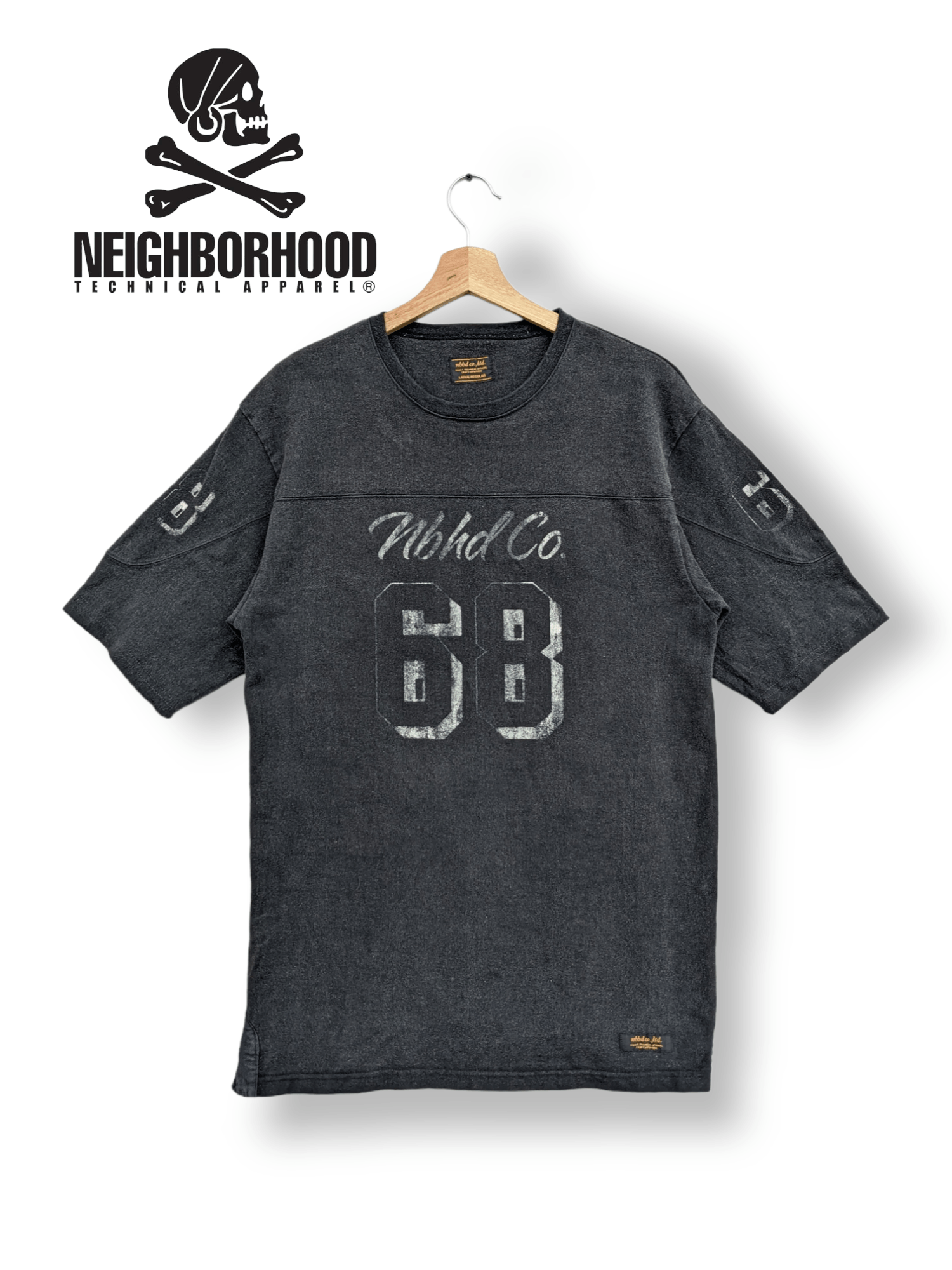 image of Neighborhood Co Ltd Numbering 68 T-Shirt in Faded Black, Men's (Size Medium)