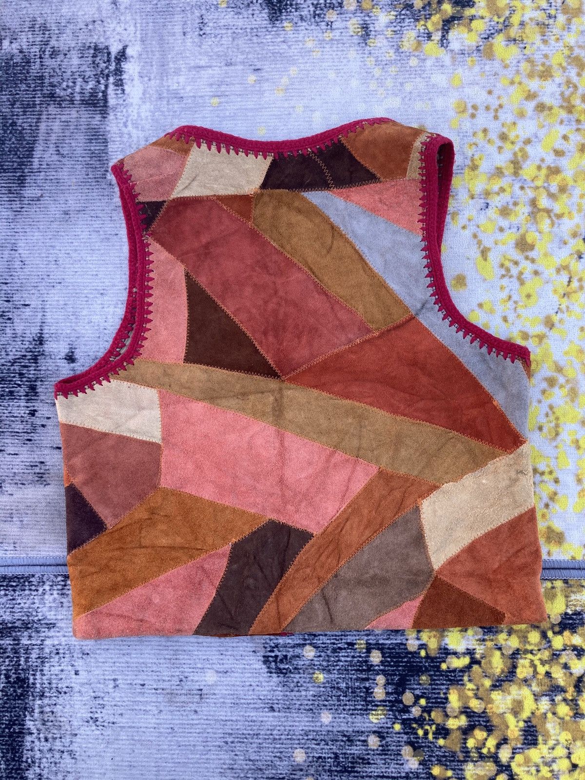 Japanese Brand SUEDE LEATHER PATCHWORK BUTTONLESS VEST Size US XS / EU 42 / 0 - 3 Thumbnail