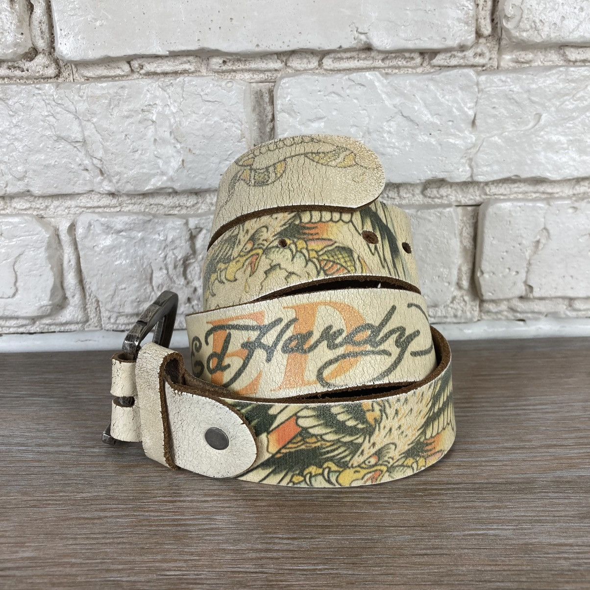 Ed Hardy by Christian Audigier sculls bulldog leather belt