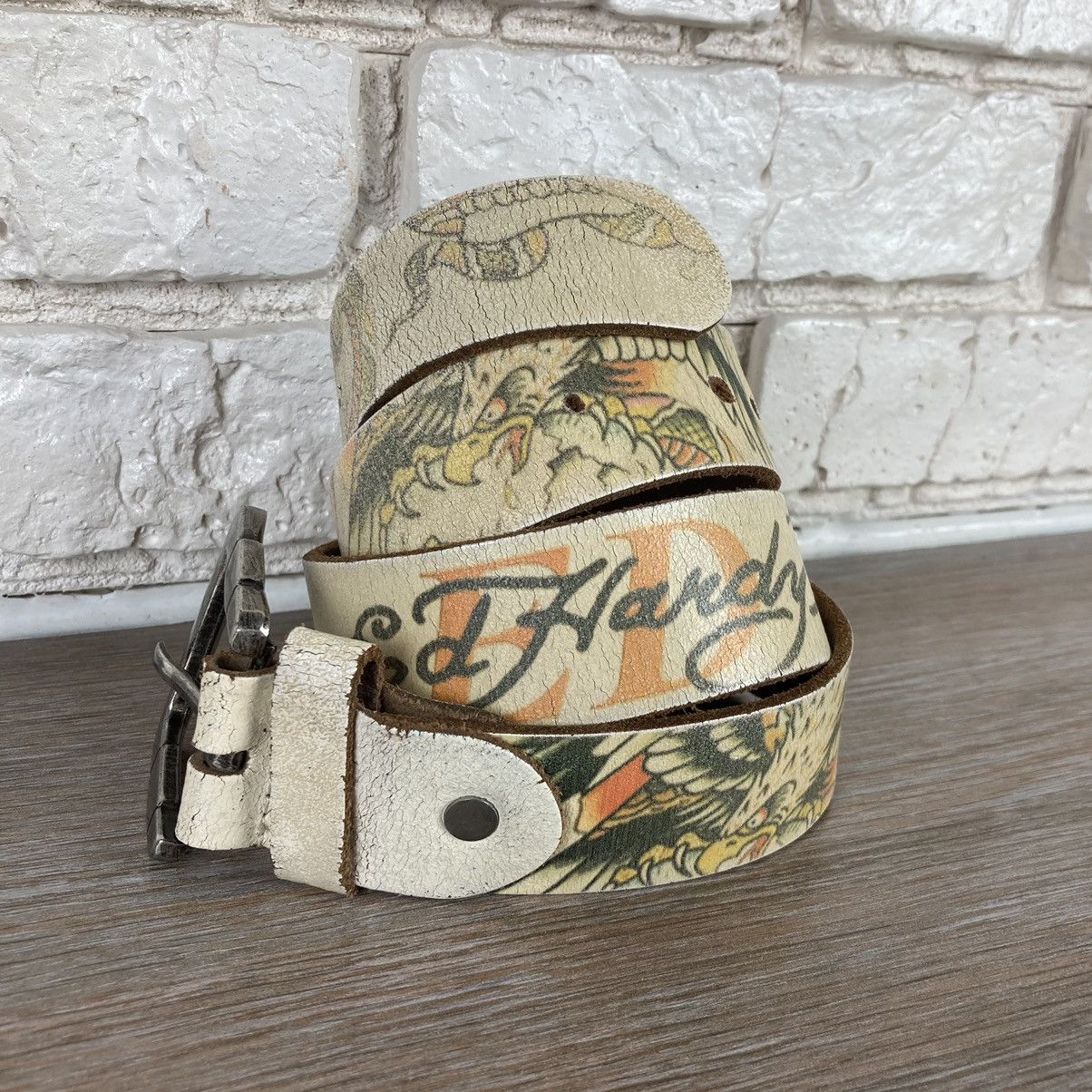 Ed Hardy by Christian Audigier sculls bulldog leather belt