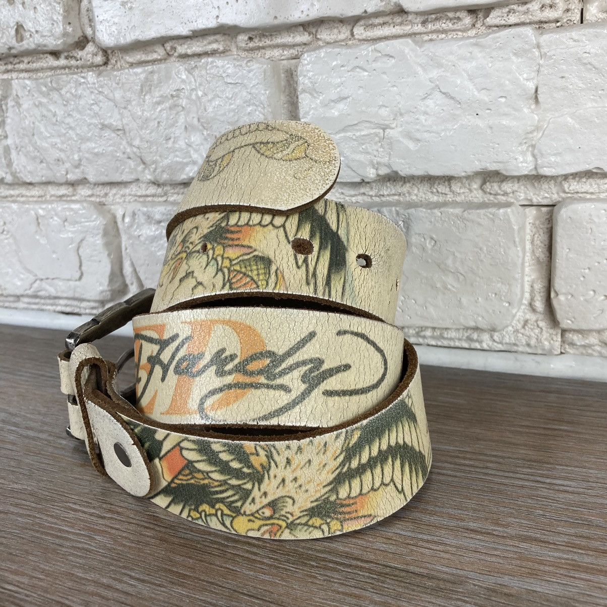 Ed Hardy by Christian Audigier sculls bulldog leather belt