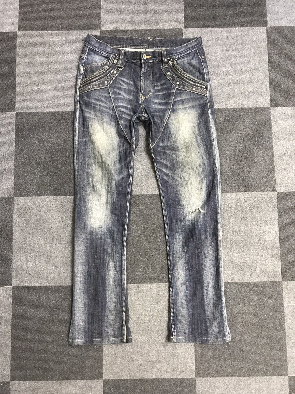 Japanese Brand Flare NCFM Distressed Jeans Size US 32 / EU 48 - 3 Thumbnail