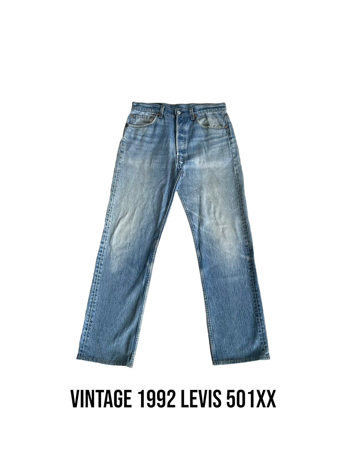 image of Vintage 1992 Levis 501Xx E Faded Stone Wash Denim in Blue, Men's (Size 32)