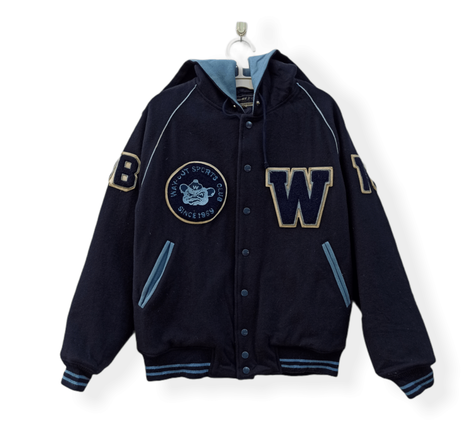 Japanese Brand × Vintage Vintage Way-Out Sport Club Wool Hooded Varsity Jacket Size US L / EU 52-54 / 3 - 1 Thumbnail