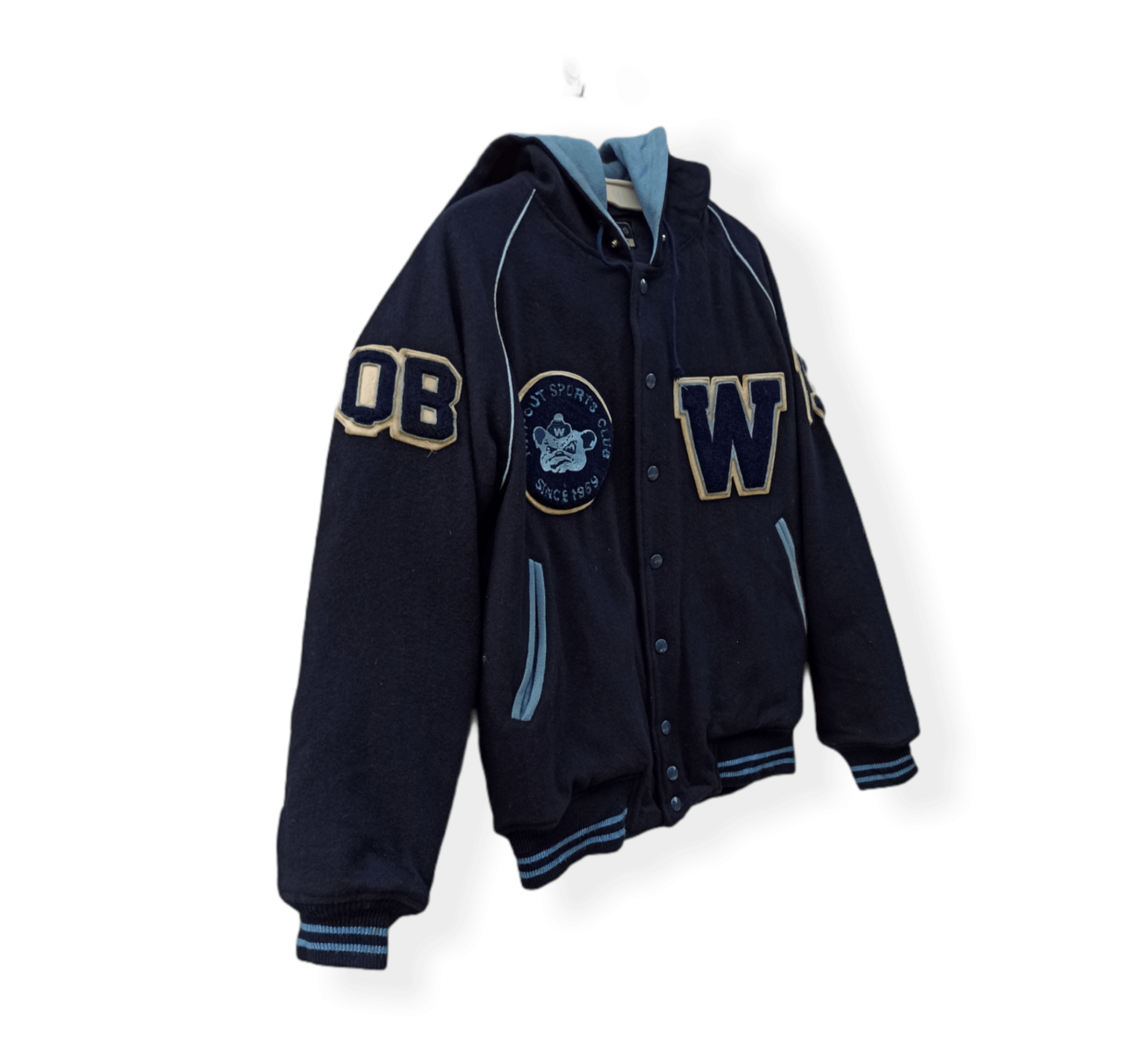 Japanese Brand × Vintage Vintage Way-Out Sport Club Wool Hooded Varsity Jacket Size US L / EU 52-54 / 3 - 3 Thumbnail