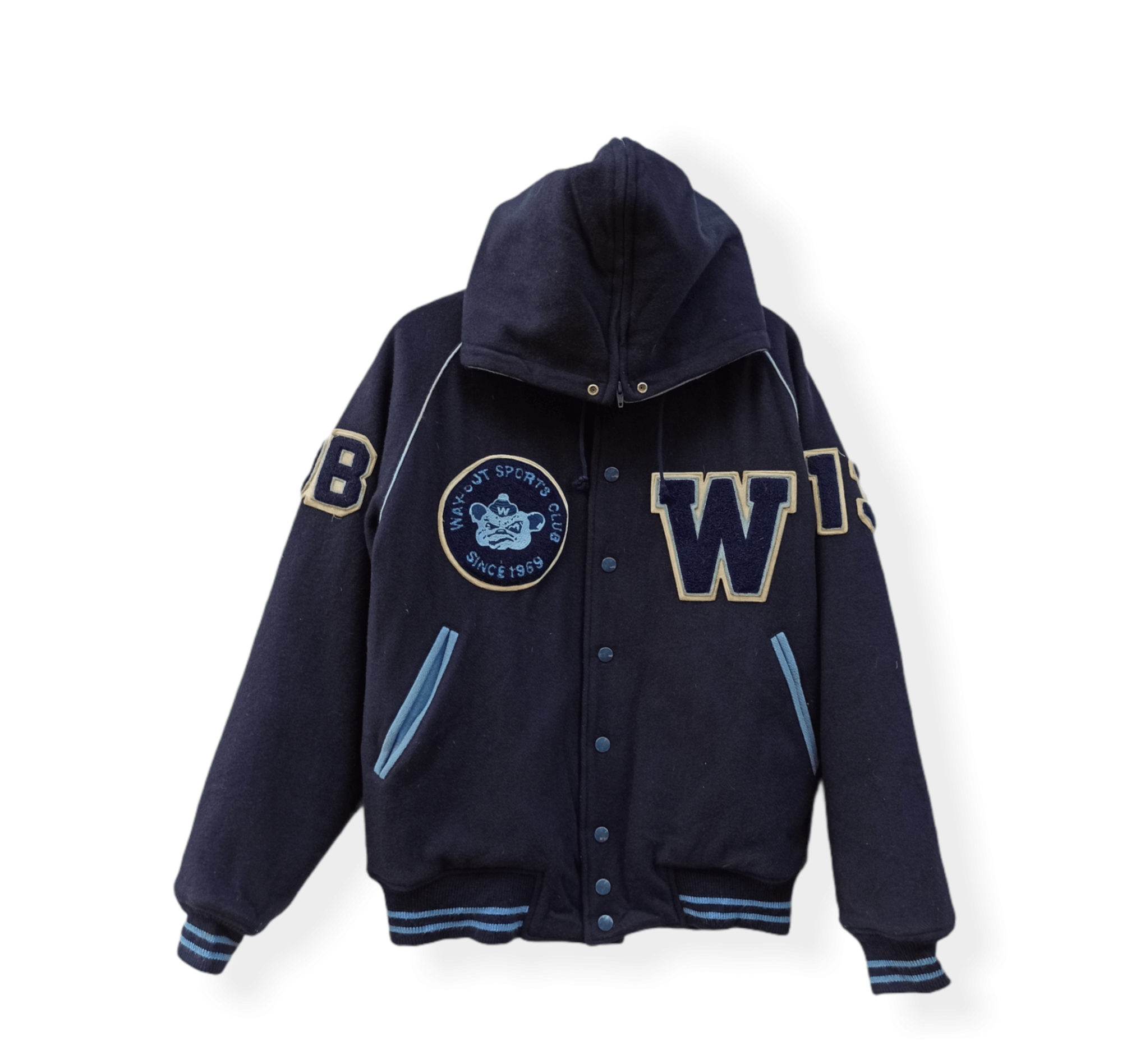 Japanese Brand × Vintage Vintage Way-Out Sport Club Wool Hooded Varsity Jacket Size US L / EU 52-54 / 3 - 2 Thumbnail