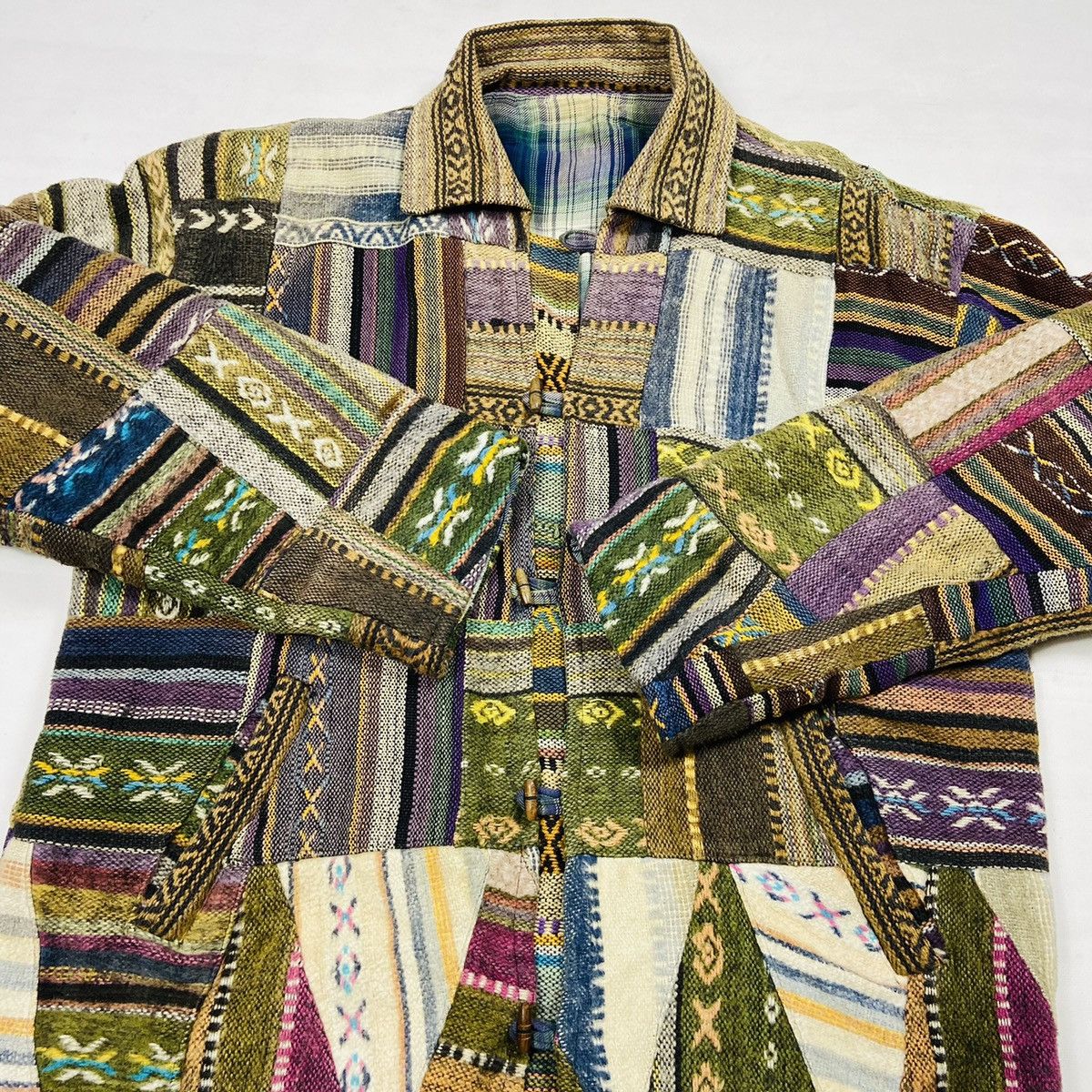 Handmade 1980s REWORKED ARCHIVE PATCHWORK HEAVY JACKET - № 2118 Size US L / EU 52-54 / 3 - 7 Thumbnail