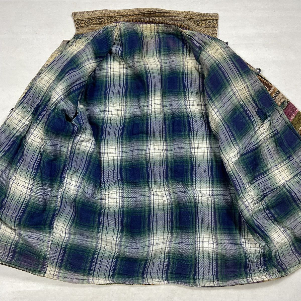 Handmade 1980s REWORKED ARCHIVE PATCHWORK HEAVY JACKET - № 2118 Size US L / EU 52-54 / 3 - 18 Thumbnail