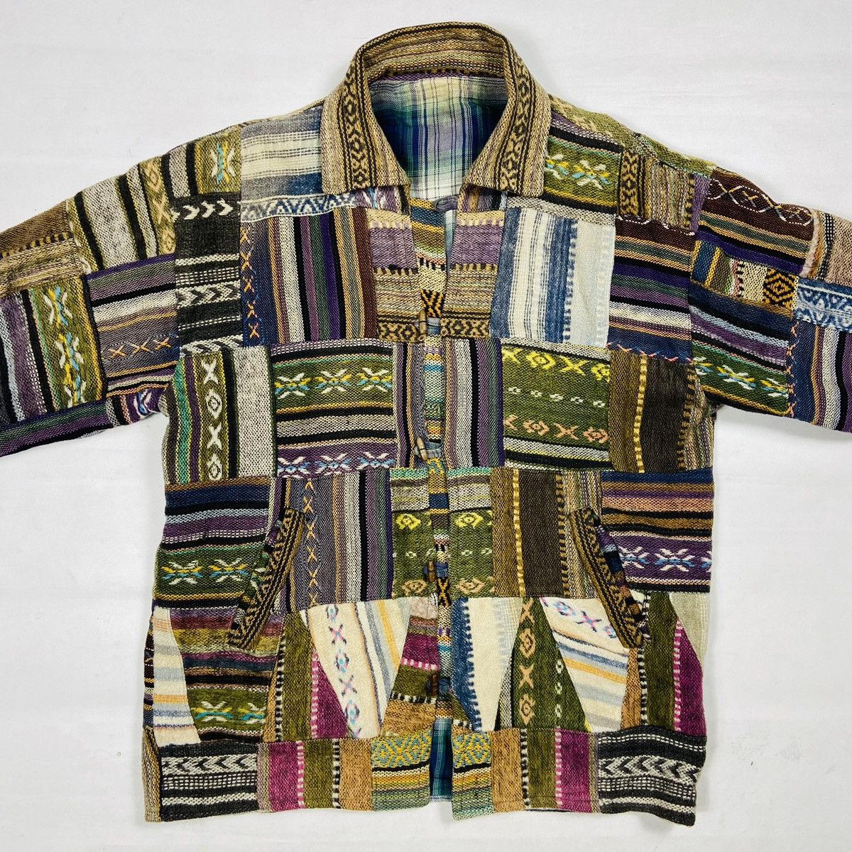 Handmade 1980s REWORKED ARCHIVE PATCHWORK HEAVY JACKET - № 2118 Size US L / EU 52-54 / 3 - 4 Thumbnail