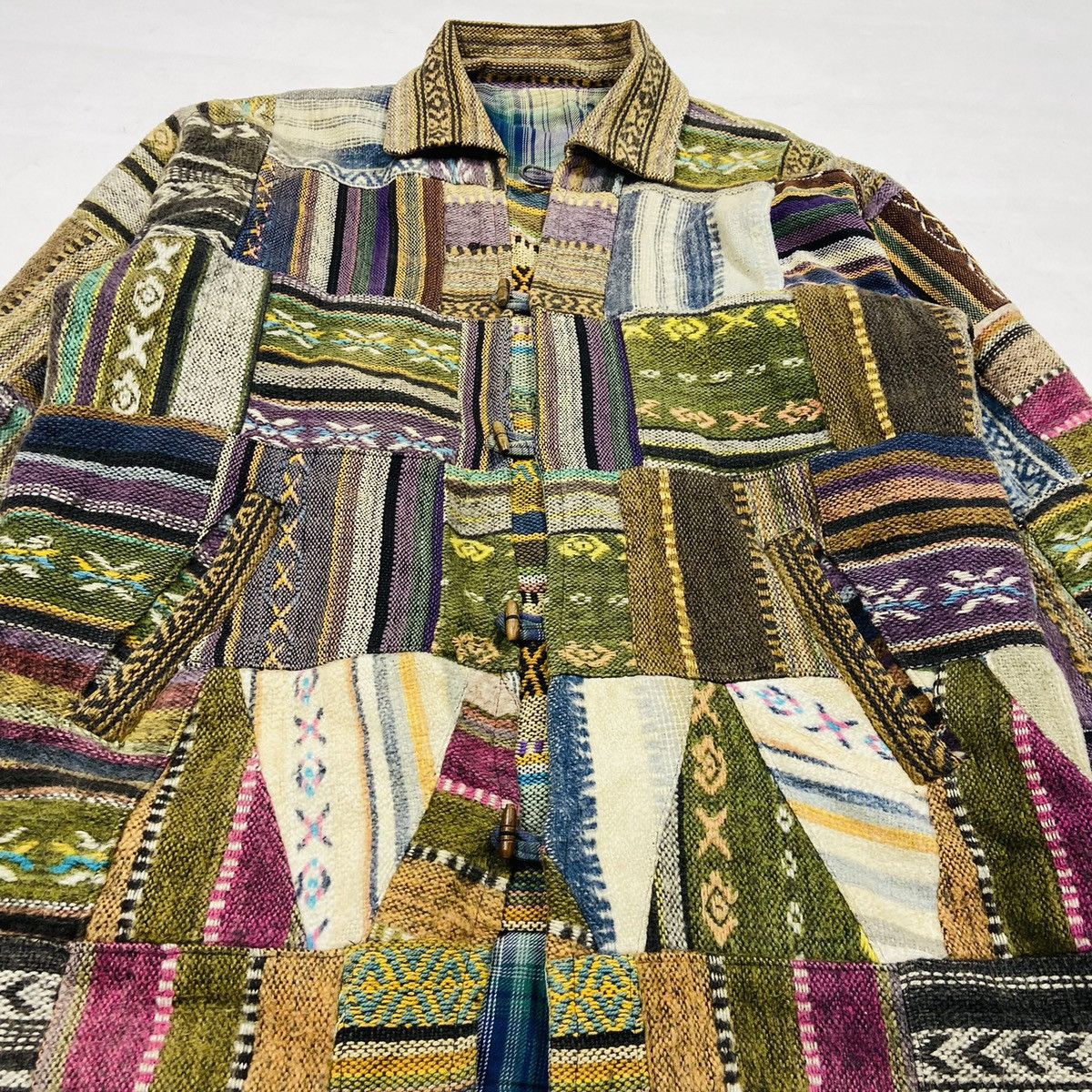 Handmade 1980s REWORKED ARCHIVE PATCHWORK HEAVY JACKET - № 2118 Size US L / EU 52-54 / 3 - 6 Thumbnail