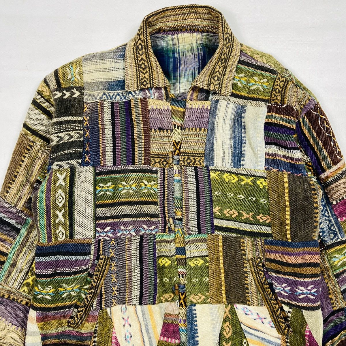 Handmade 1980s REWORKED ARCHIVE PATCHWORK HEAVY JACKET - № 2118 Size US L / EU 52-54 / 3 - 5 Thumbnail