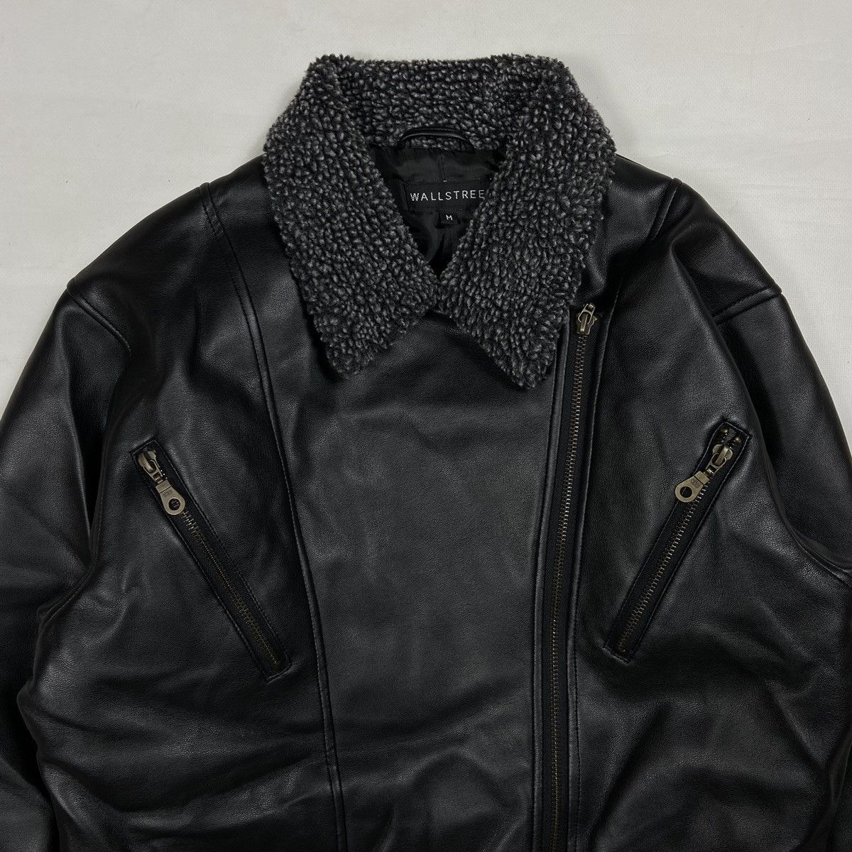 Vintage 1990s WALLSTREET RETRO BIKER SHERPA JACKET - № 2136 Size US M / EU 48-50 / 2 - 8 Thumbnail