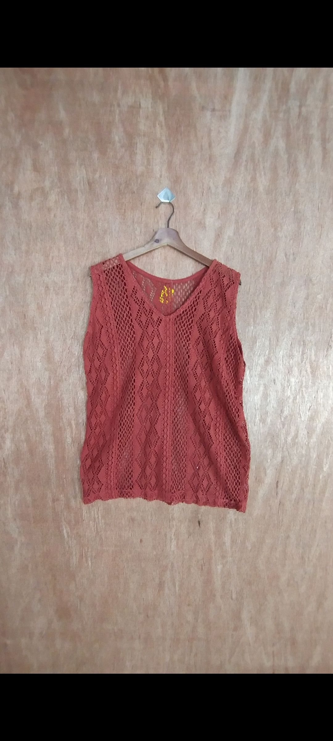 Japan crochet sleeve less vest Maroon knitwear #S016