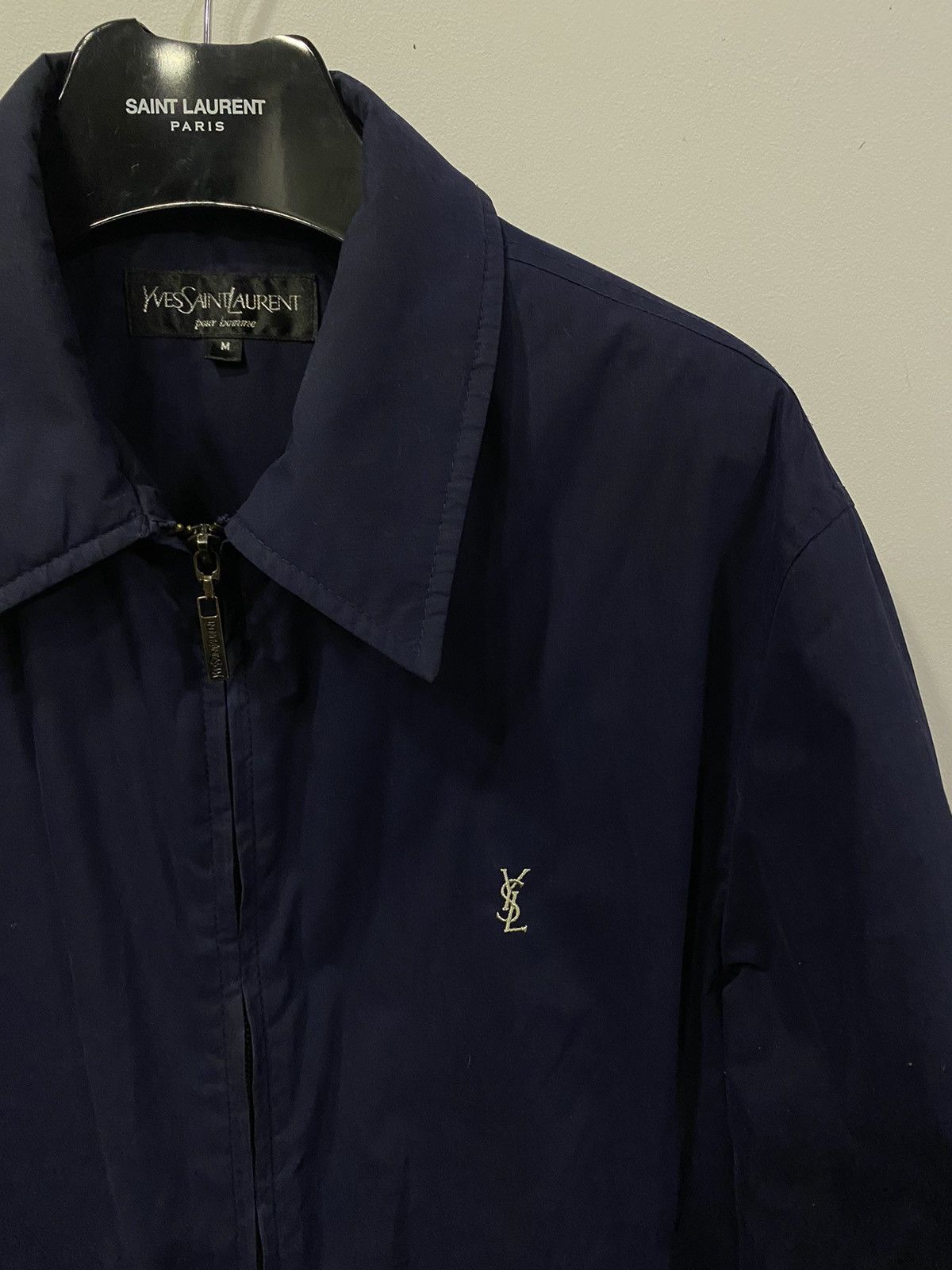 image of Saint Laurent Paris x Vintage Warmed YSL Jacket YSL Bomber Winter in Navy, Men's (Size Medium)