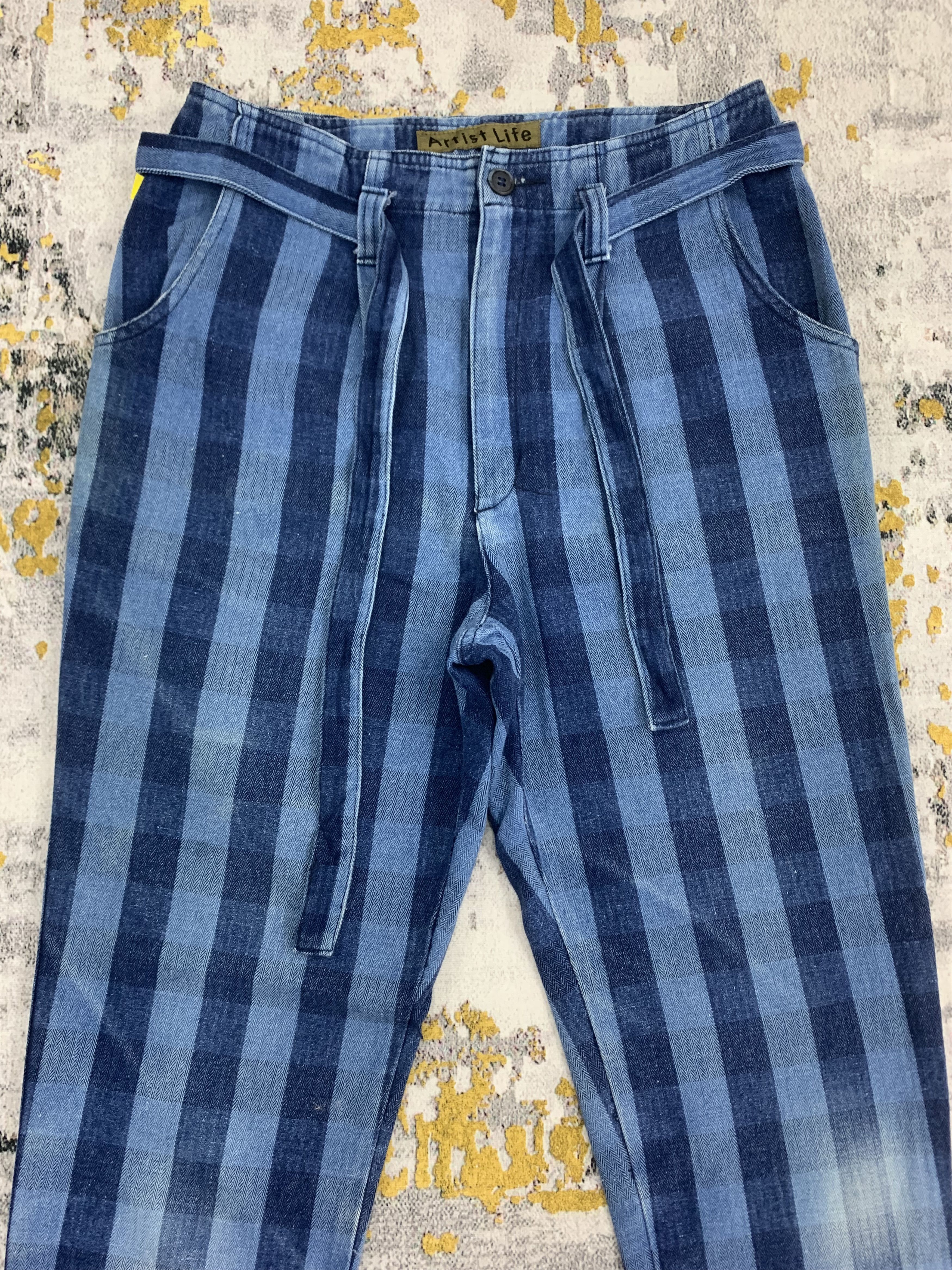Japanese Brand × Vintage Stripe Pants Artist Life Blue Denim Size US 28 / EU 44 - 2 Thumbnail