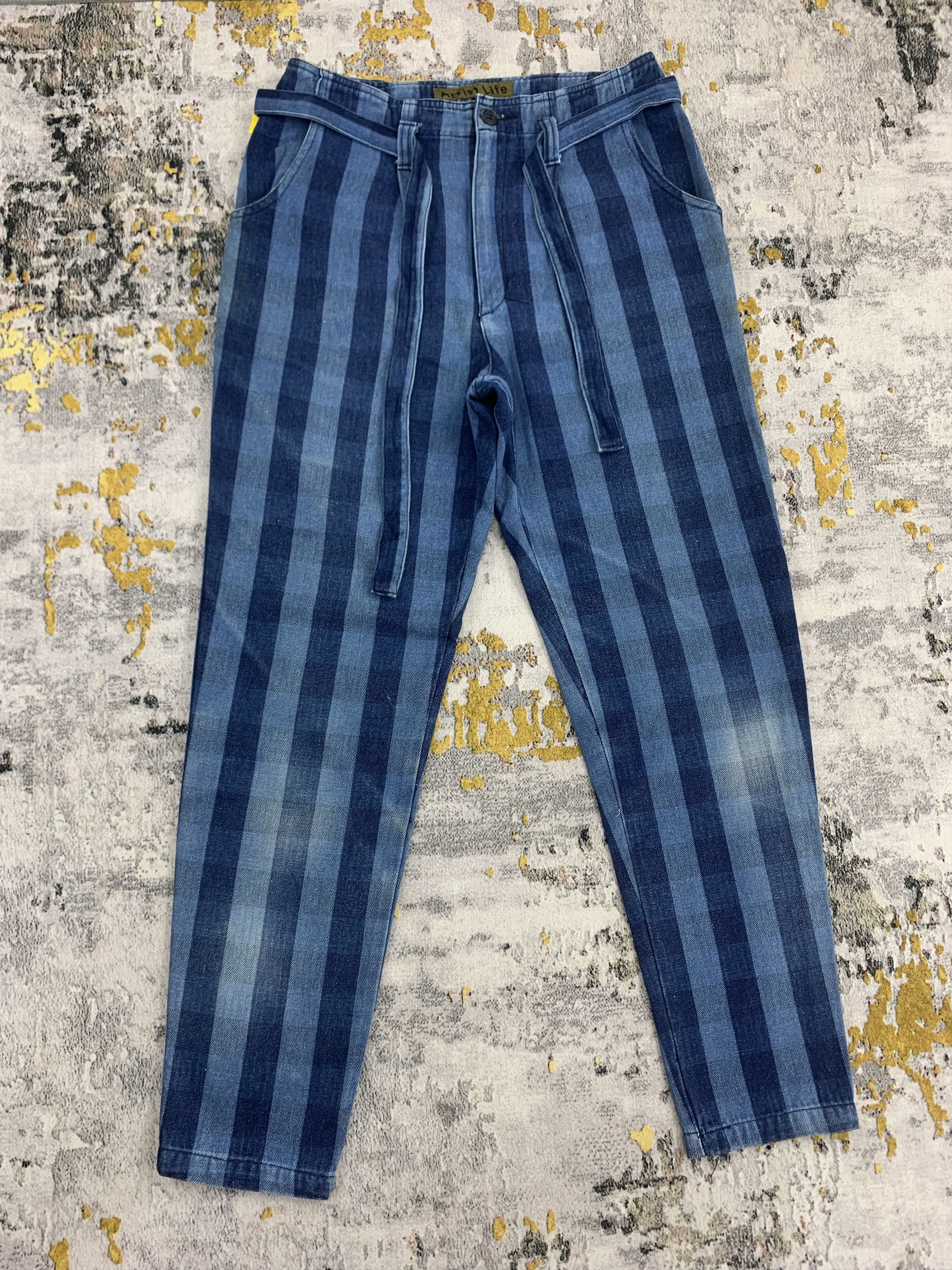 Japanese Brand × Vintage Stripe Pants Artist Life Blue Denim Size US 28 / EU 44 - 1 Thumbnail