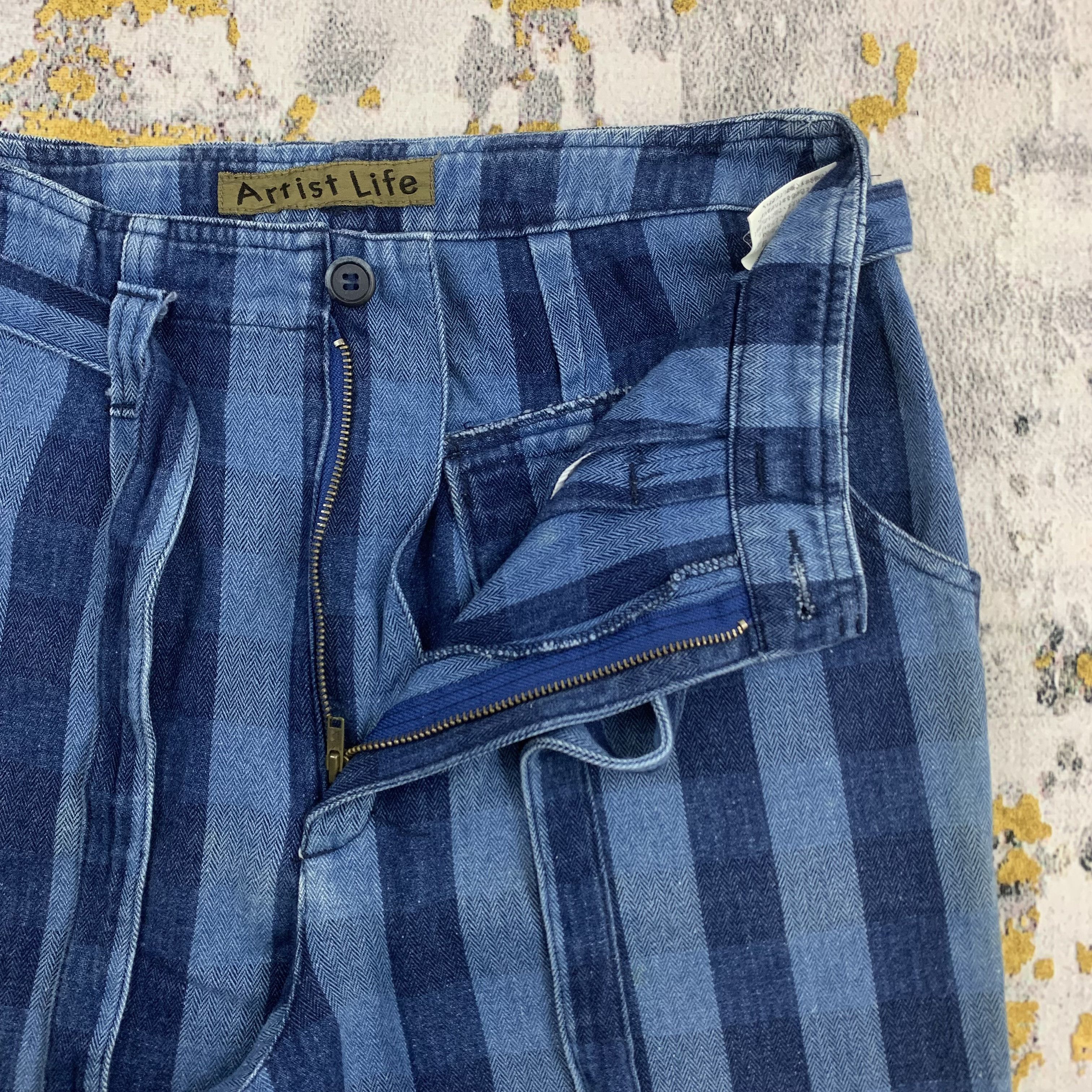 Japanese Brand × Vintage Stripe Pants Artist Life Blue Denim Size US 28 / EU 44 - 3 Thumbnail
