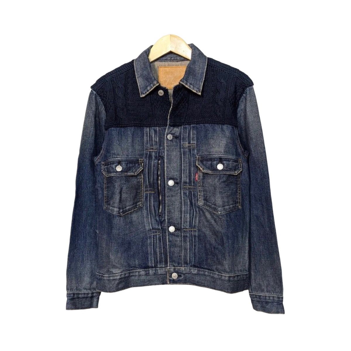 image of Fragment Design x Levis Levi's Fenom 2Nd Navy Knit Type 2 Jacket in Washed Denim, Men's (Size Large