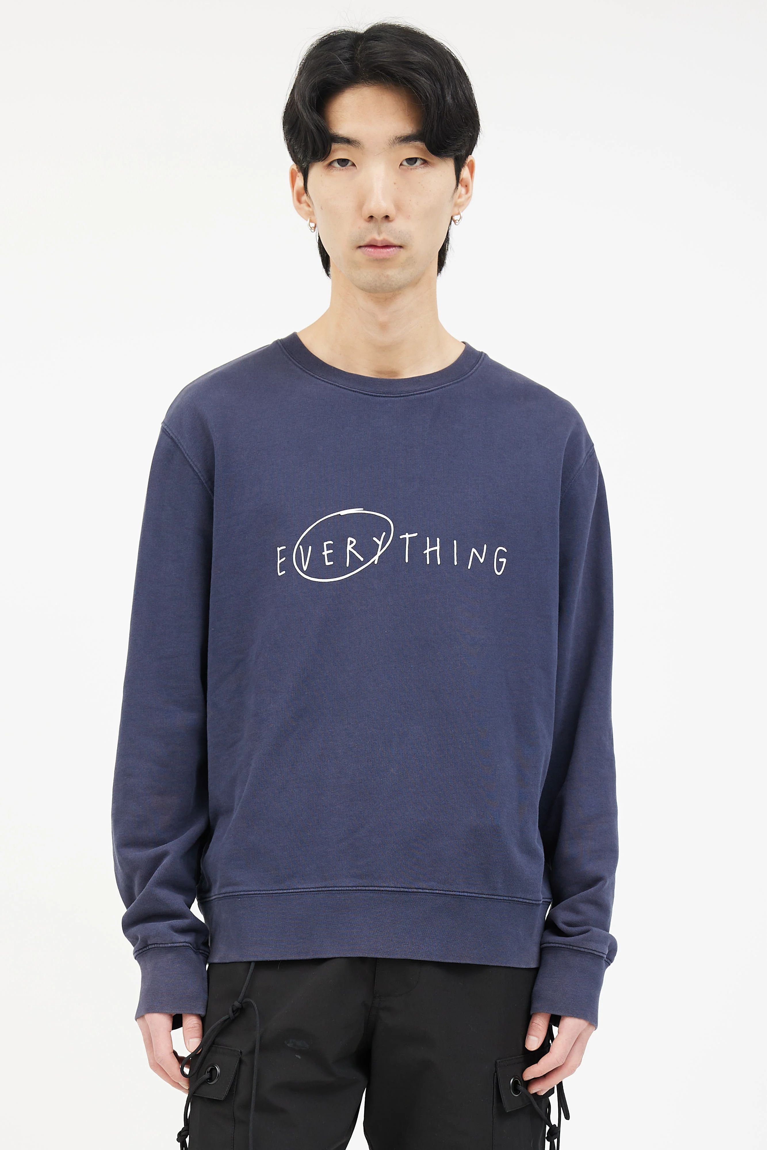 image of Acne Studios Casey Slogan 'everything' Sweatshirt (Ss15) in Navy, Men's (Size Large)