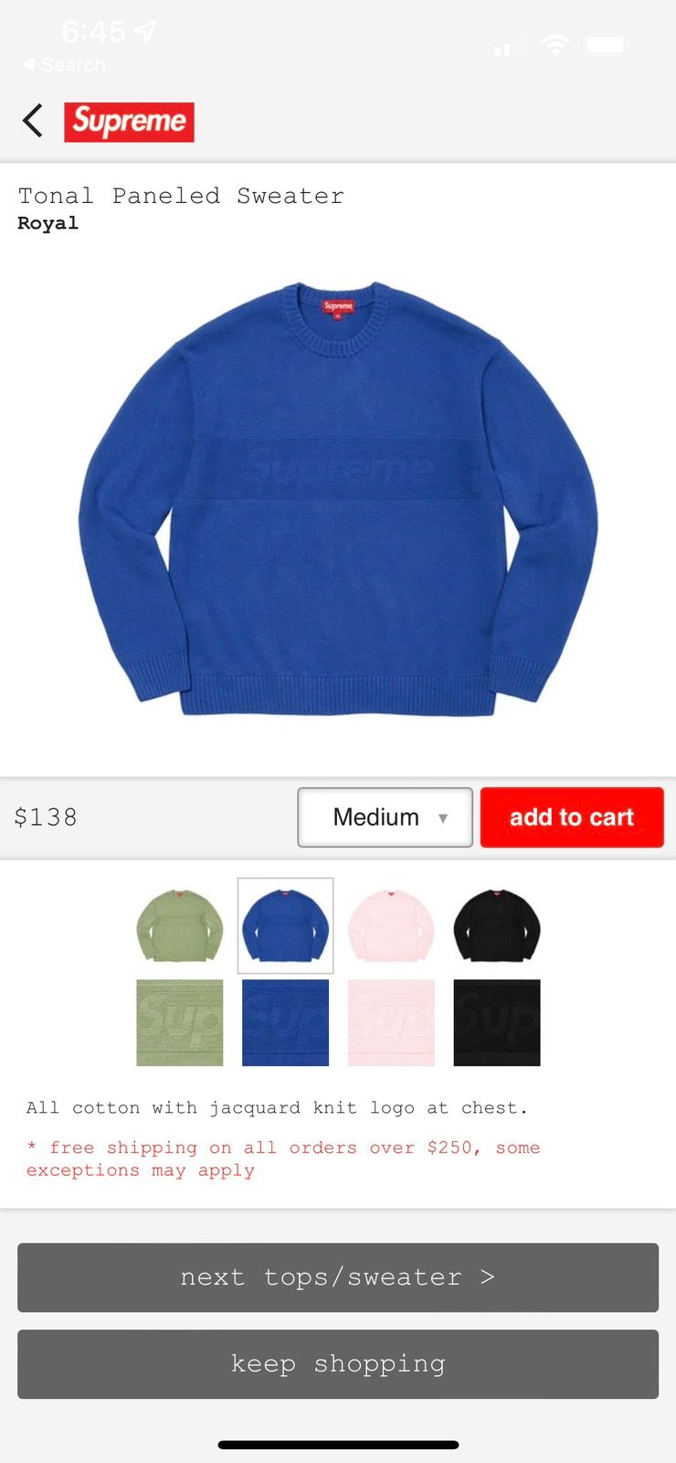 Supreme Blue Supreme Tonal Paneled Sweater Medium | Grailed