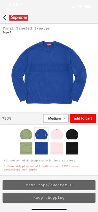 Supreme Blue Supreme Tonal Paneled Sweater Medium