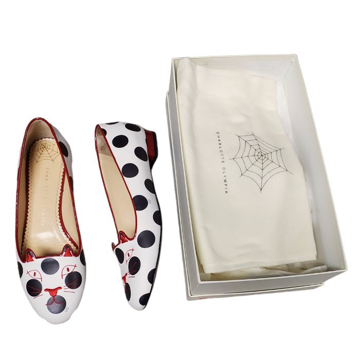 Charlotte Olympia Charlotte Olympia White Polka Dot Leather Kitty Flats