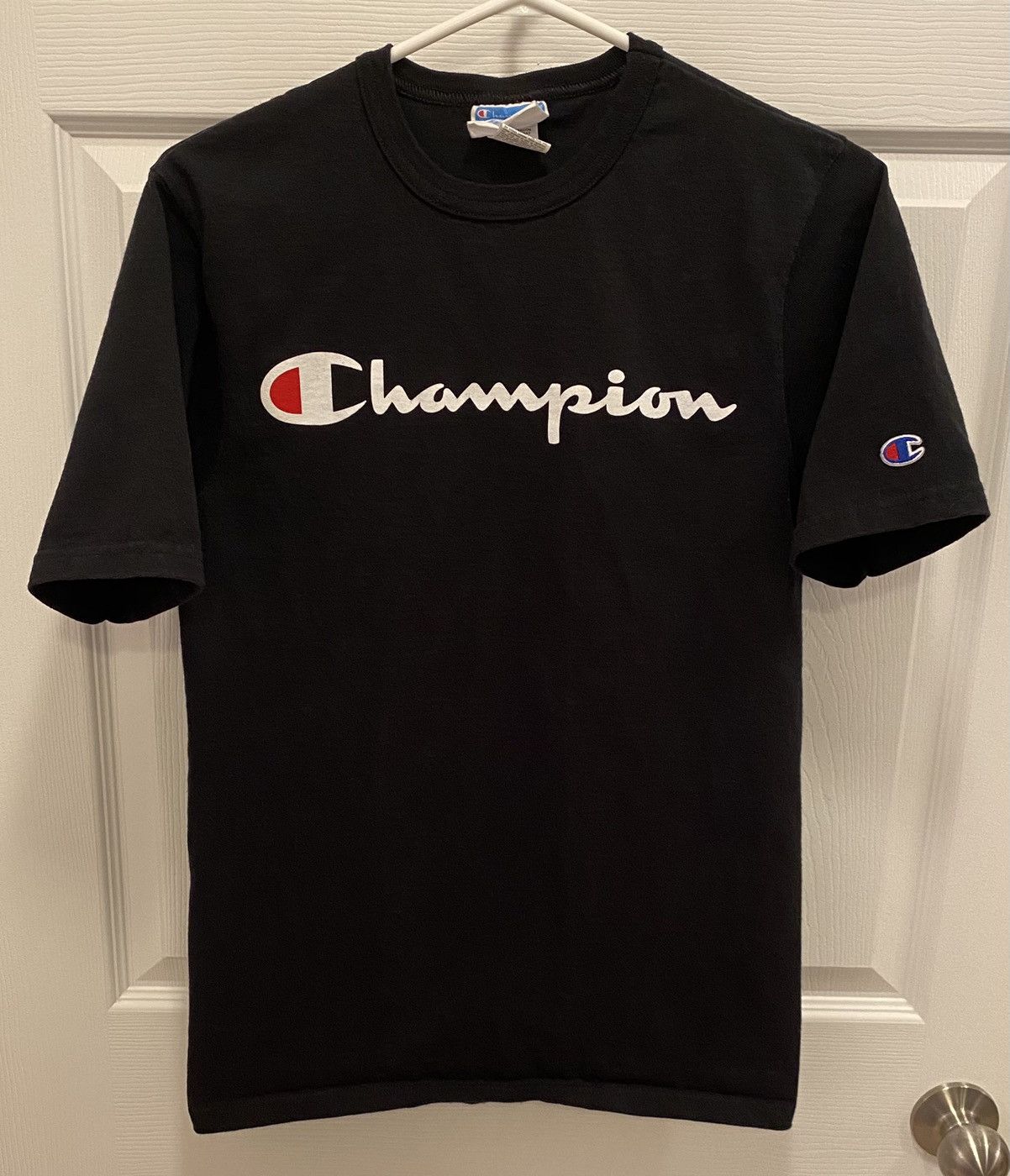 Champion × Vintage Vintage Champion Embroidered Mens Black T-shirt - Size S Size US S / EU 44-46 / 1 - 1 Thumbnail