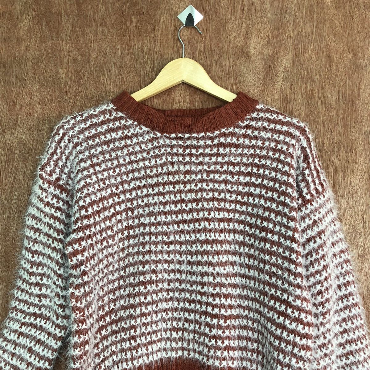 DLL Lips White Brown fur Mohair Shag Shaggy knitwear #c322