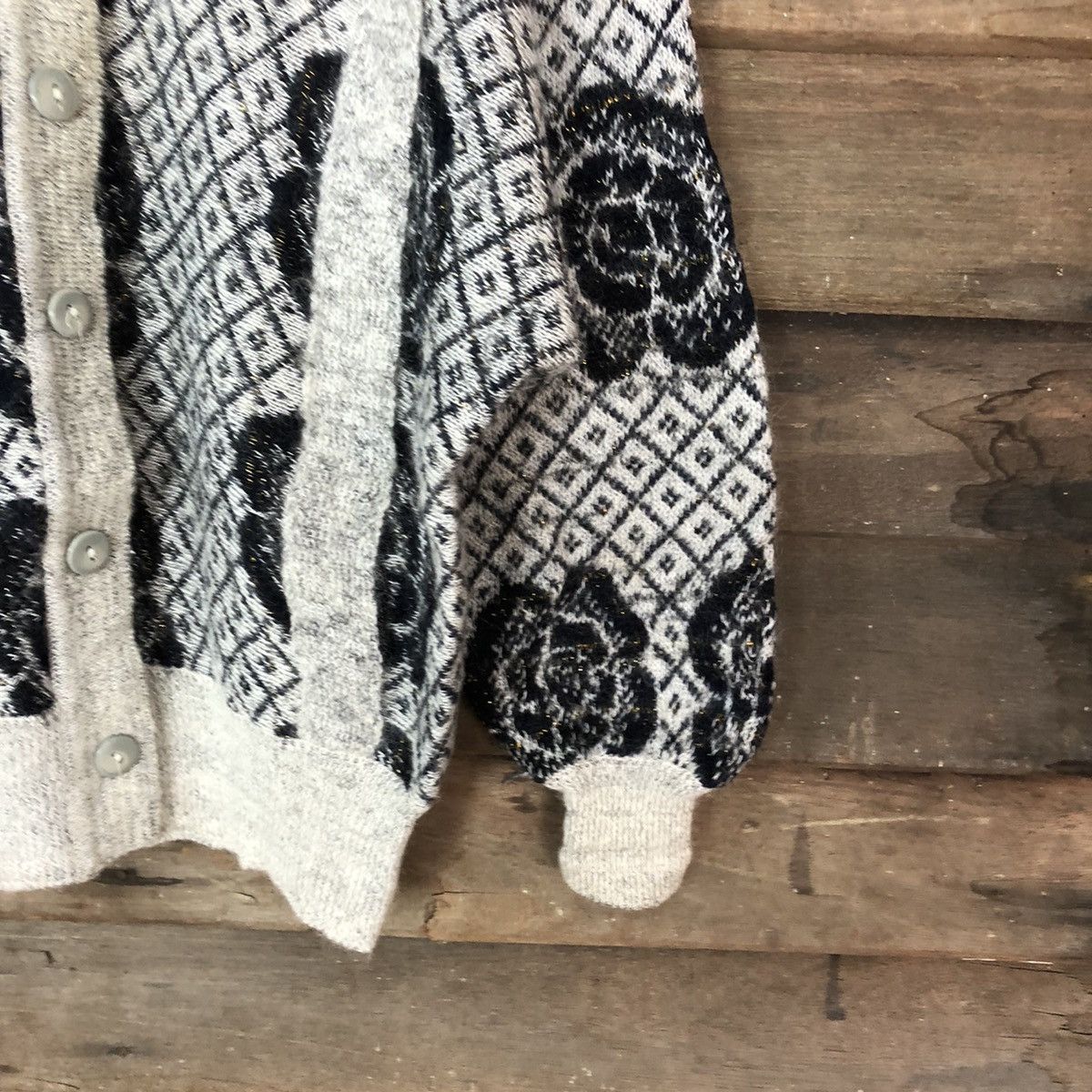 Japanese Brand × Vintage Japan art mohair Patterned Cardigans cablebknitwear#6828 Size US S / EU 44-46 / 1 - 5 Thumbnail