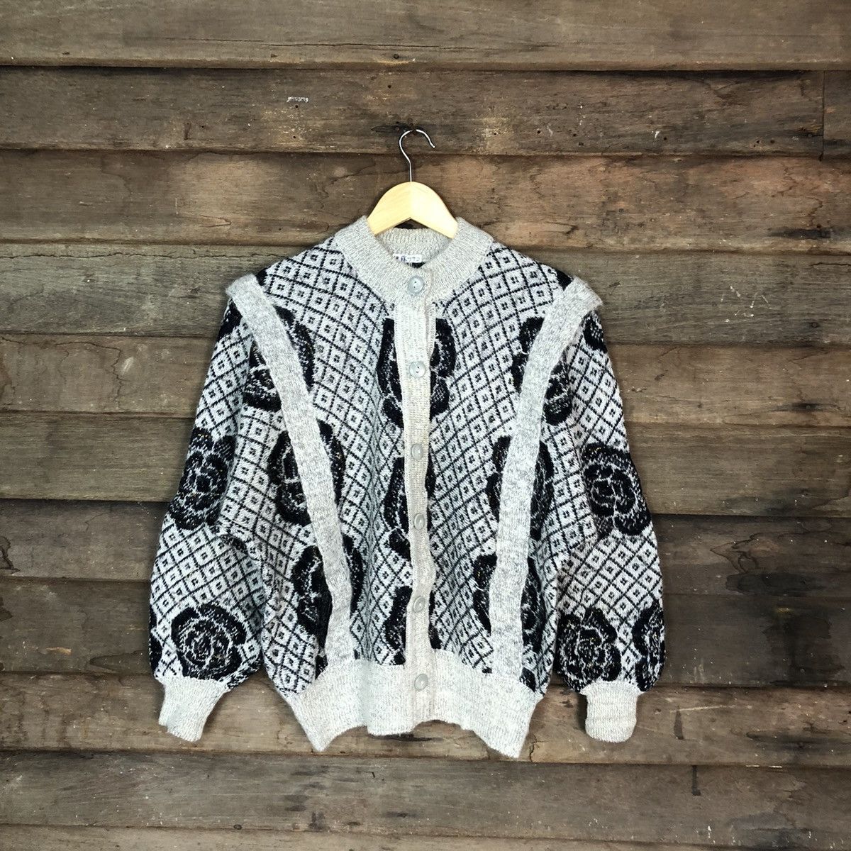 Japanese Brand × Vintage Japan art mohair Patterned Cardigans cablebknitwear#6828 Size US S / EU 44-46 / 1 - 1 Thumbnail