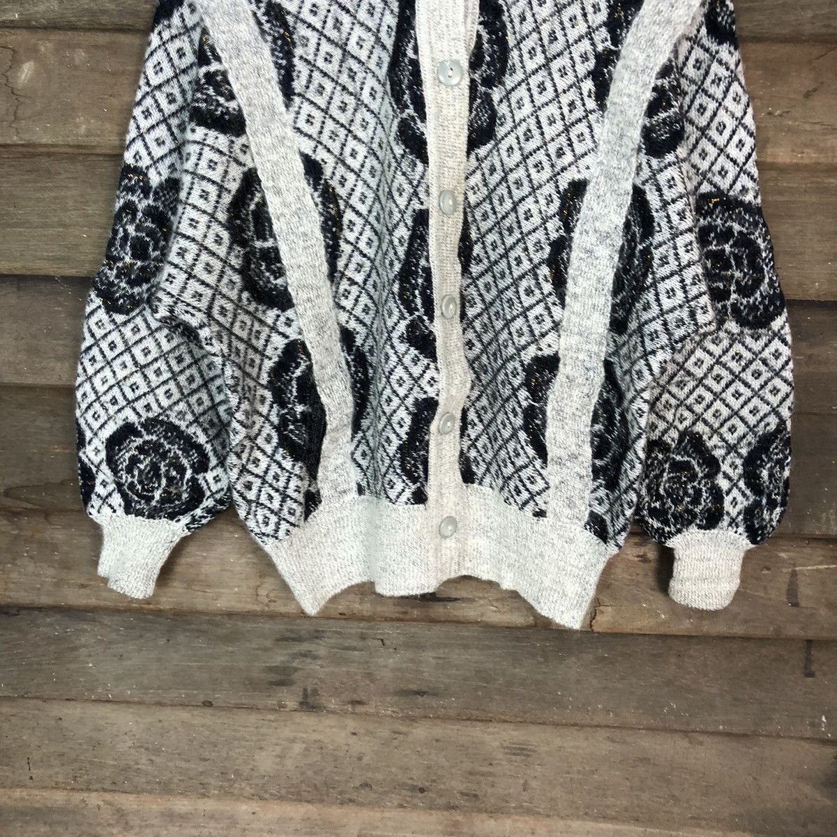 Japanese Brand × Vintage Japan art mohair Patterned Cardigans cablebknitwear#6828 Size US S / EU 44-46 / 1 - 3 Thumbnail