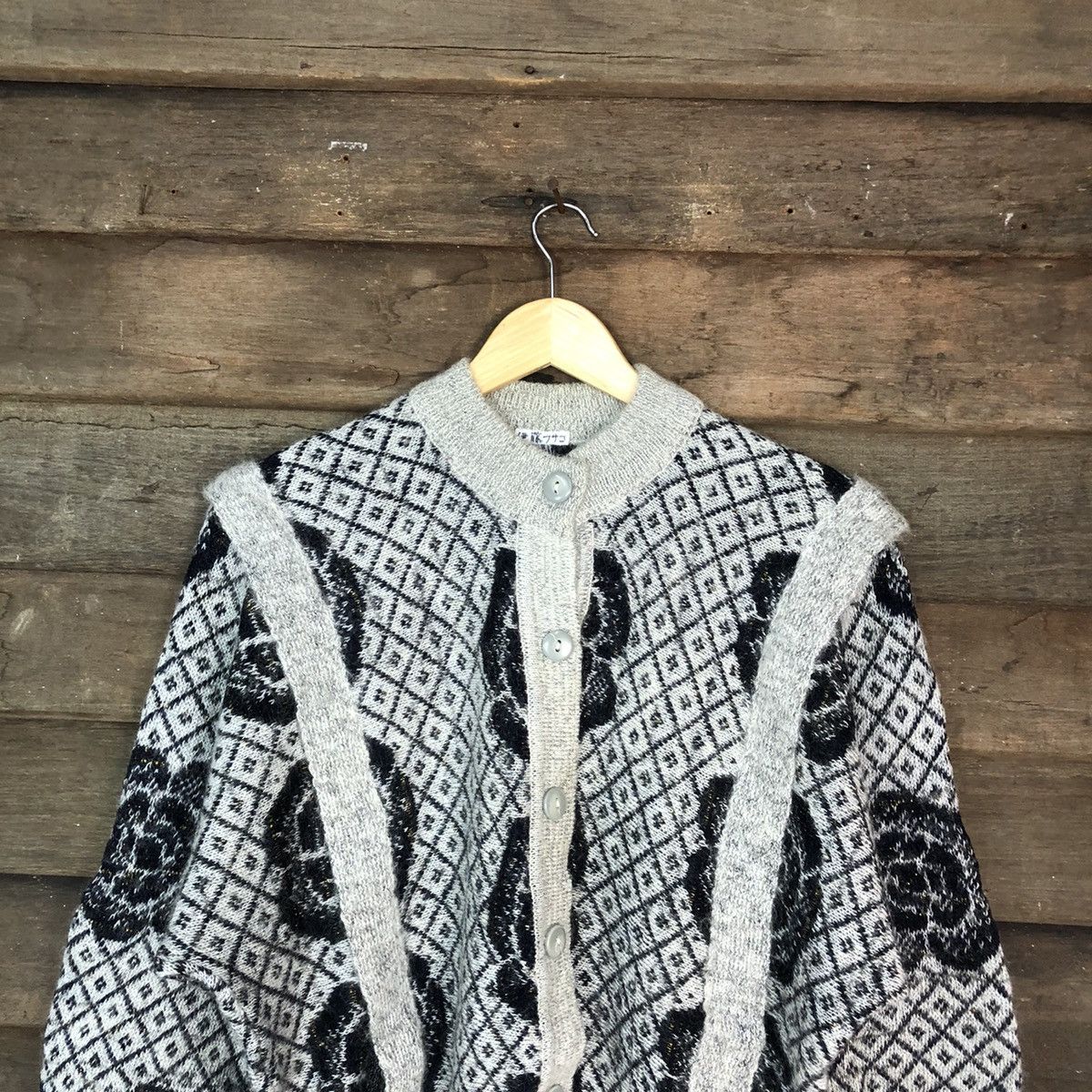 Japanese Brand × Vintage Japan art mohair Patterned Cardigans cablebknitwear#6828 Size US S / EU 44-46 / 1 - 2 Thumbnail