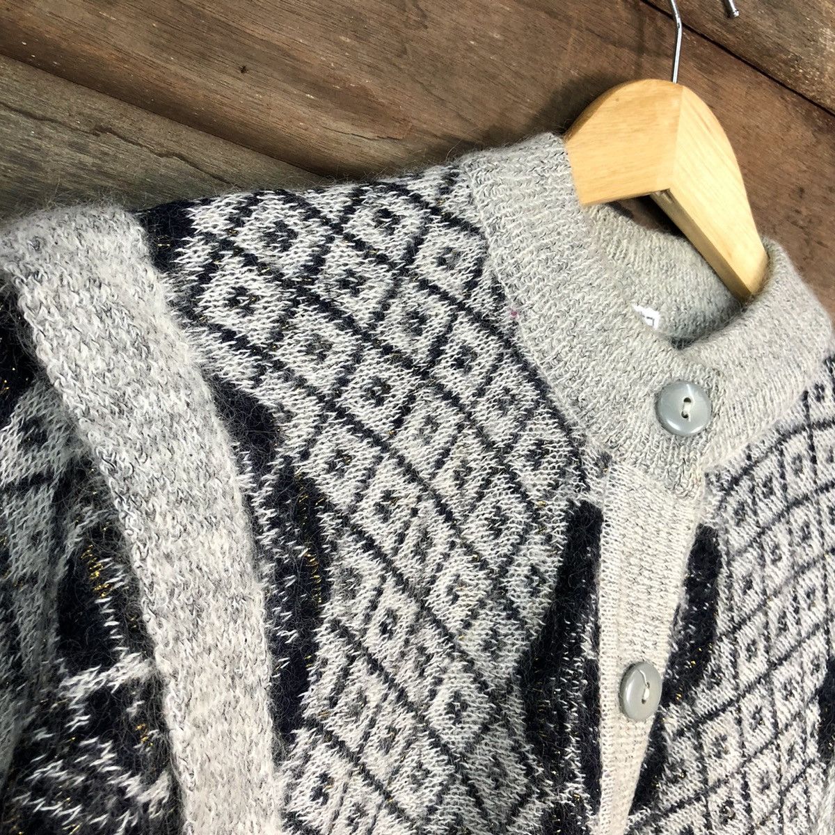 Japanese Brand × Vintage Japan art mohair Patterned Cardigans cablebknitwear#6828 Size US S / EU 44-46 / 1 - 6 Thumbnail