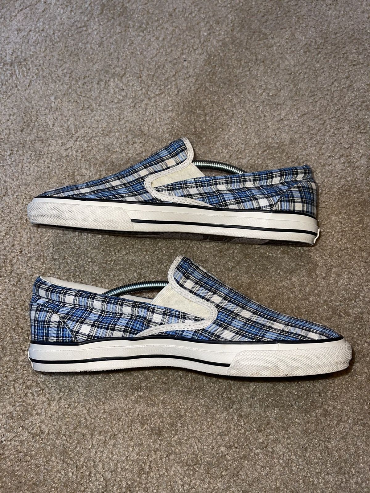 Converse Vintage Blue Plaid Converse Slip Ons Size US 12 / EU 45 - 3 Thumbnail