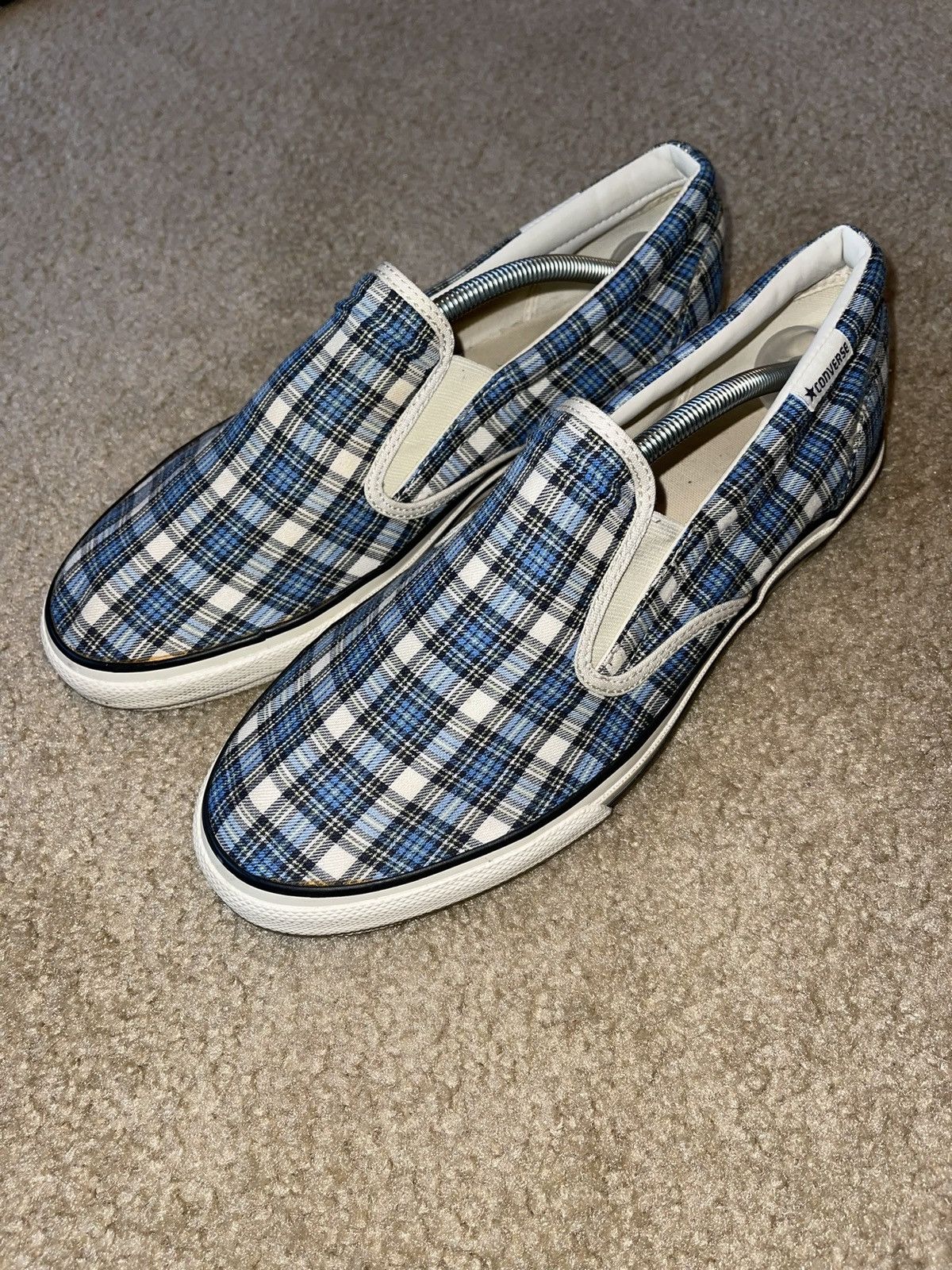 Converse Vintage Blue Plaid Converse Slip Ons Size US 12 / EU 45 - 1 Thumbnail