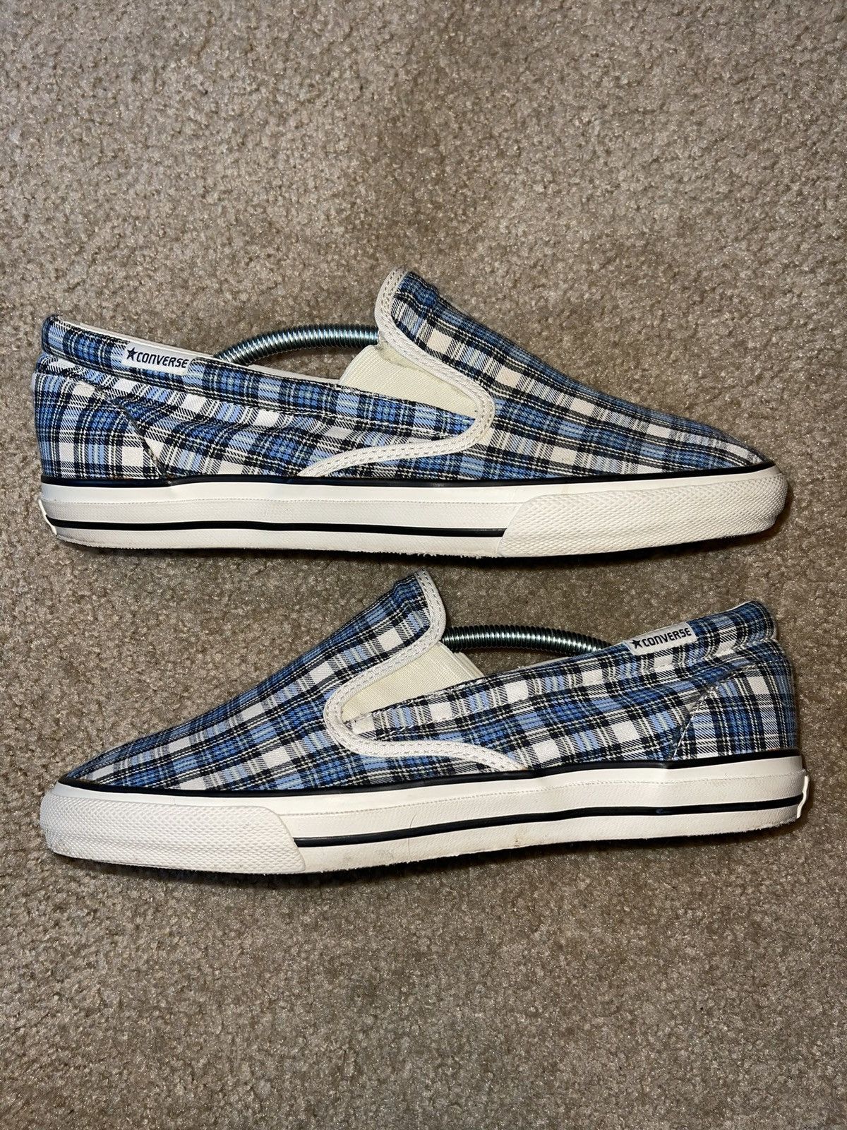 Converse Vintage Blue Plaid Converse Slip Ons Size US 12 / EU 45 - 2 Thumbnail