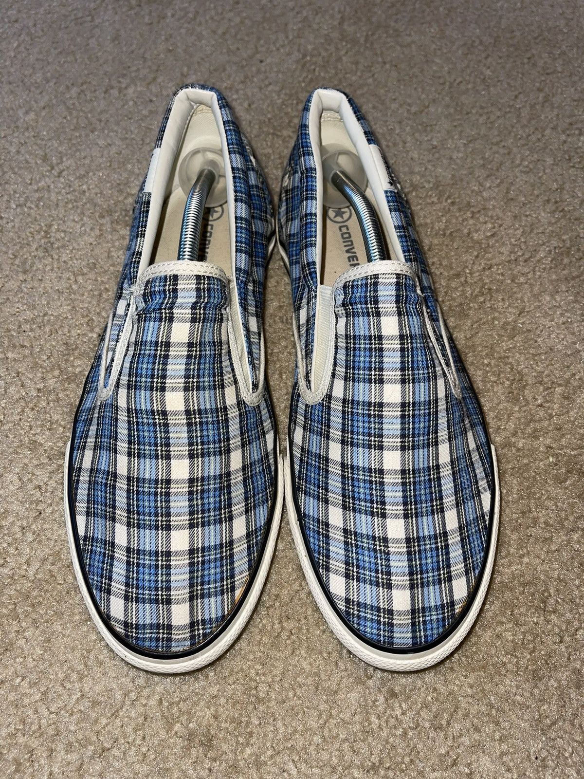 Converse Vintage Blue Plaid Converse Slip Ons Size US 12 / EU 45 - 4 Thumbnail