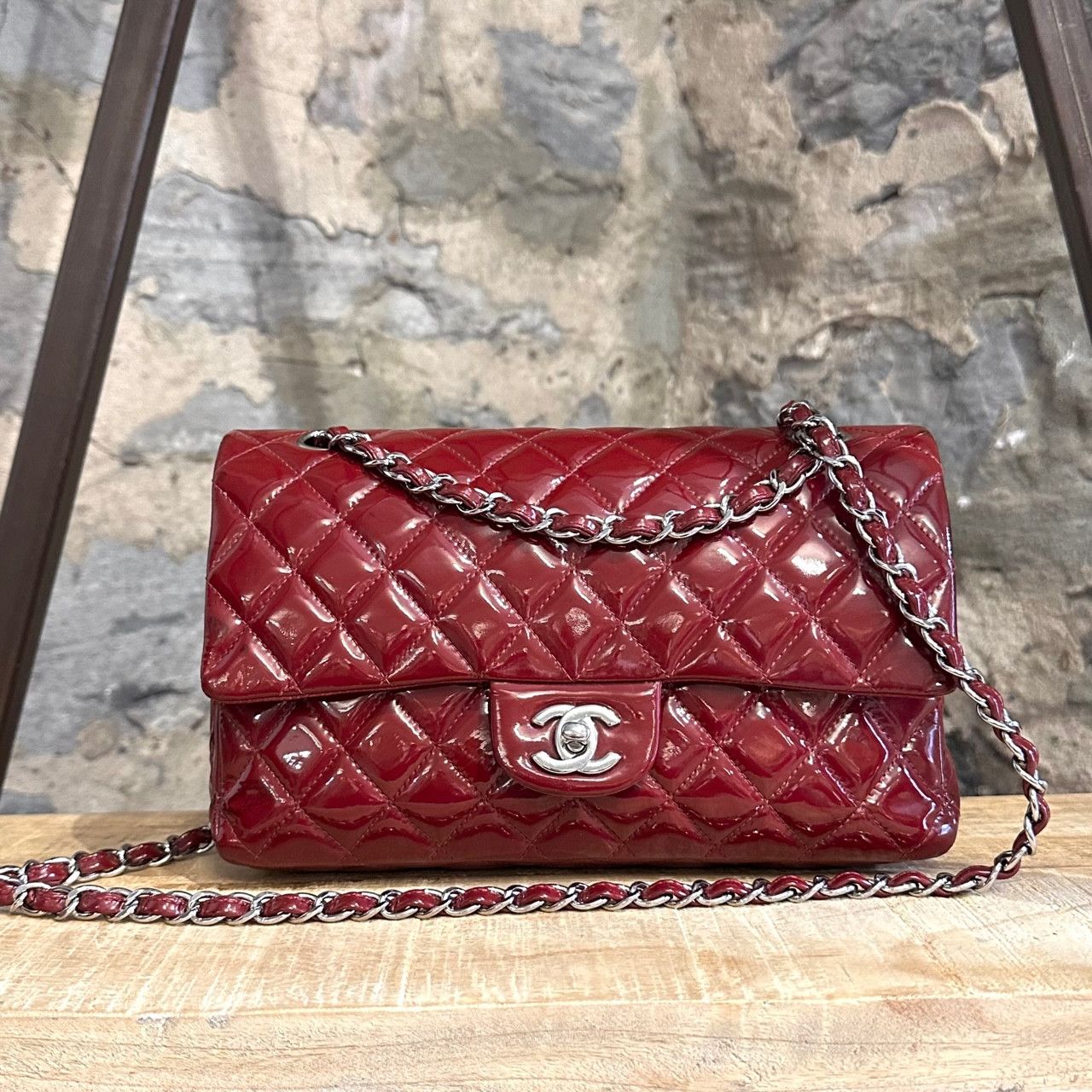Chanel Chanel Red Quilted Patent Medium Classique Double Flap Bag Size ONE SIZE - 2 Thumbnail