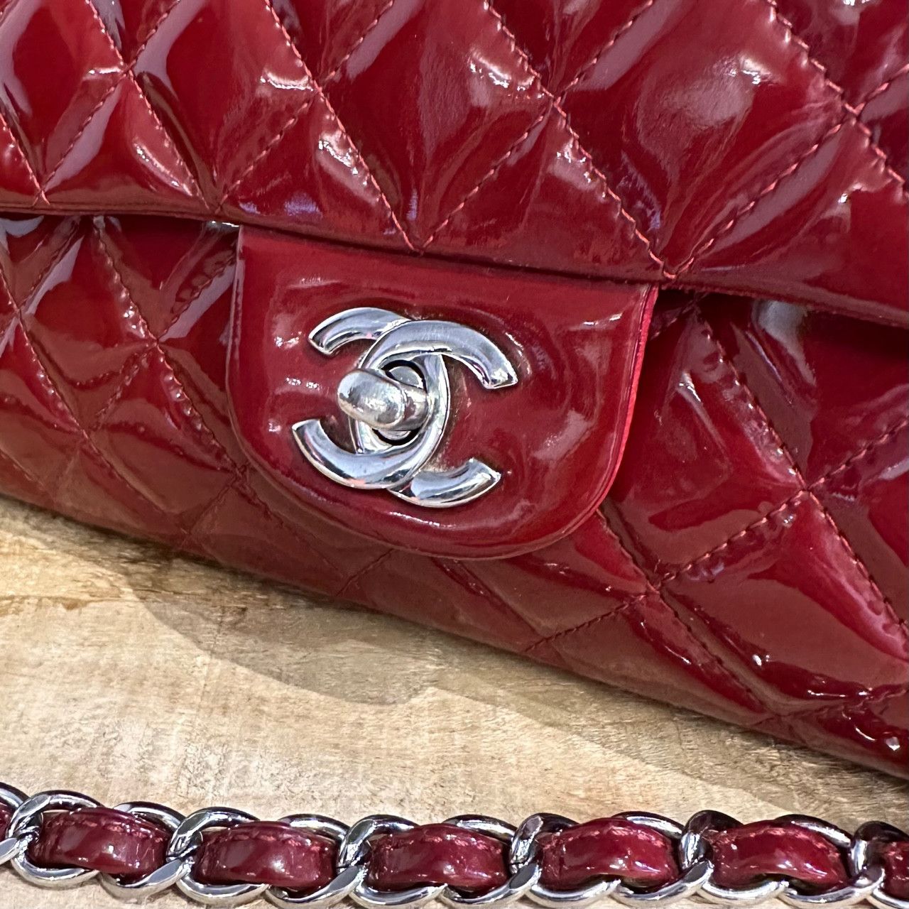 Chanel Chanel Red Quilted Patent Medium Classique Double Flap Bag Size ONE SIZE - 5 Thumbnail