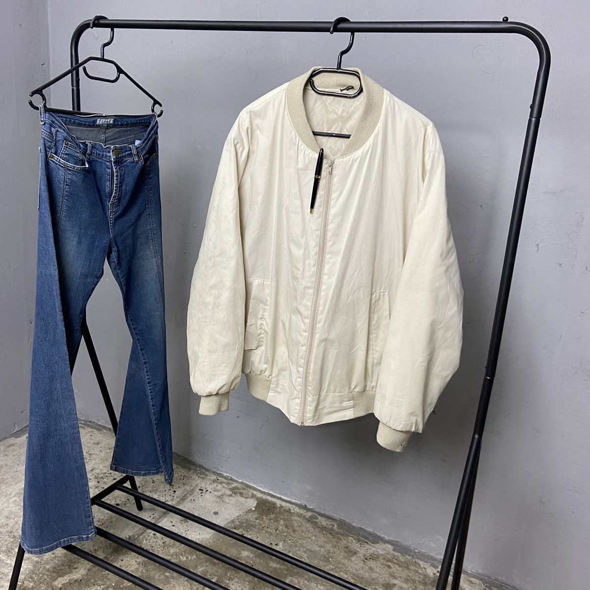 Other BAGGY 1980s CREAM NYLON VINTAGE RARE BOMBER JACKET - № 2061 Size US L / EU 52-54 / 3 - 1 Thumbnail