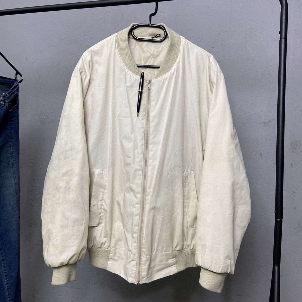 Other BAGGY 1980s CREAM NYLON VINTAGE RARE BOMBER JACKET - № 2061 Size US L / EU 52-54 / 3 - 2 Thumbnail