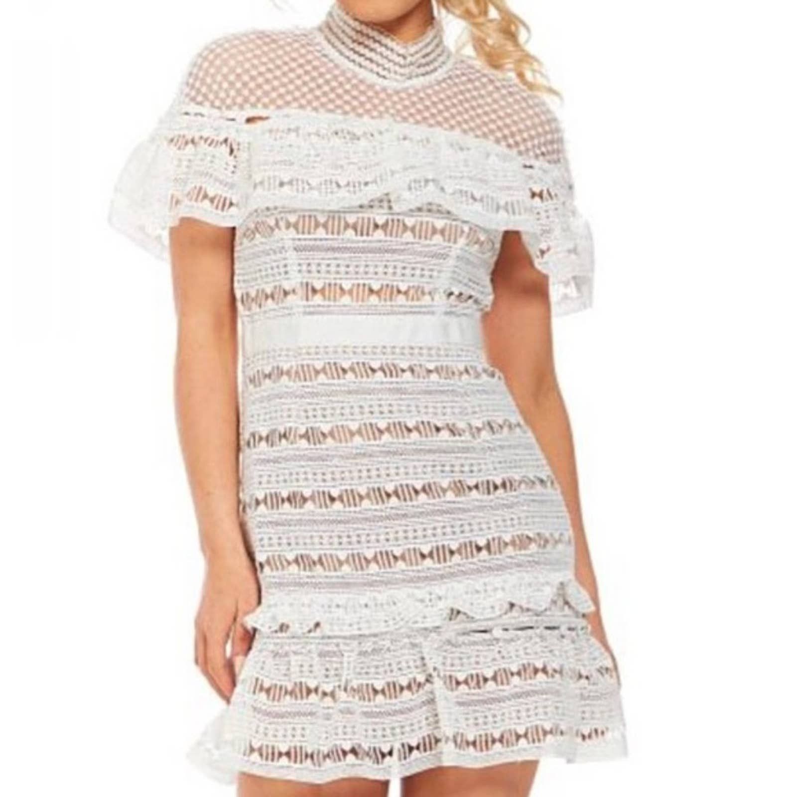 Self-Portrait White Lace Ruffle 2024 Yoke Dress