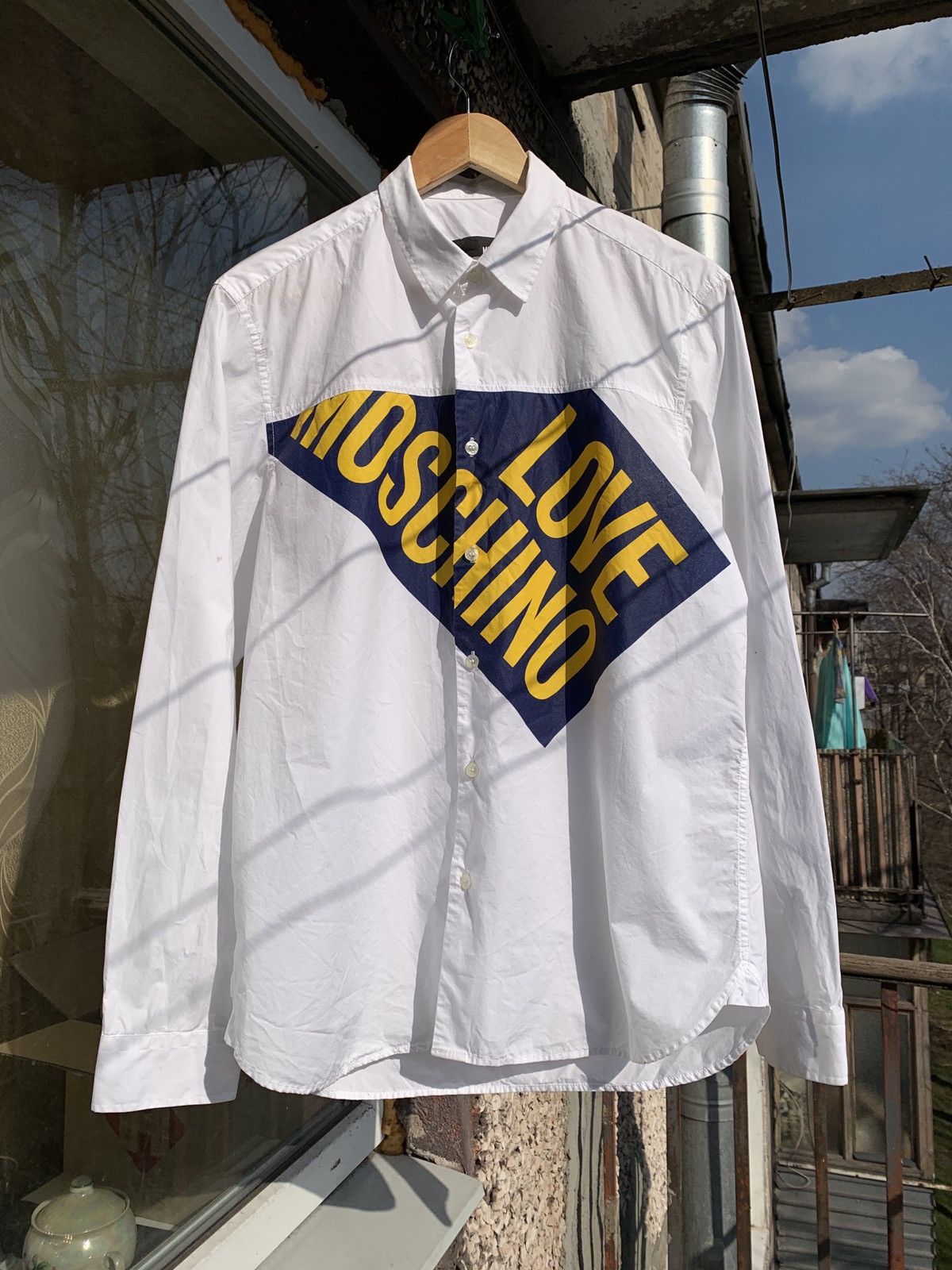 Moschino Love Moschino Distressed Button Up Long Sleeve Shirt Size US M / EU 48-50 / 2 - 1 Thumbnail