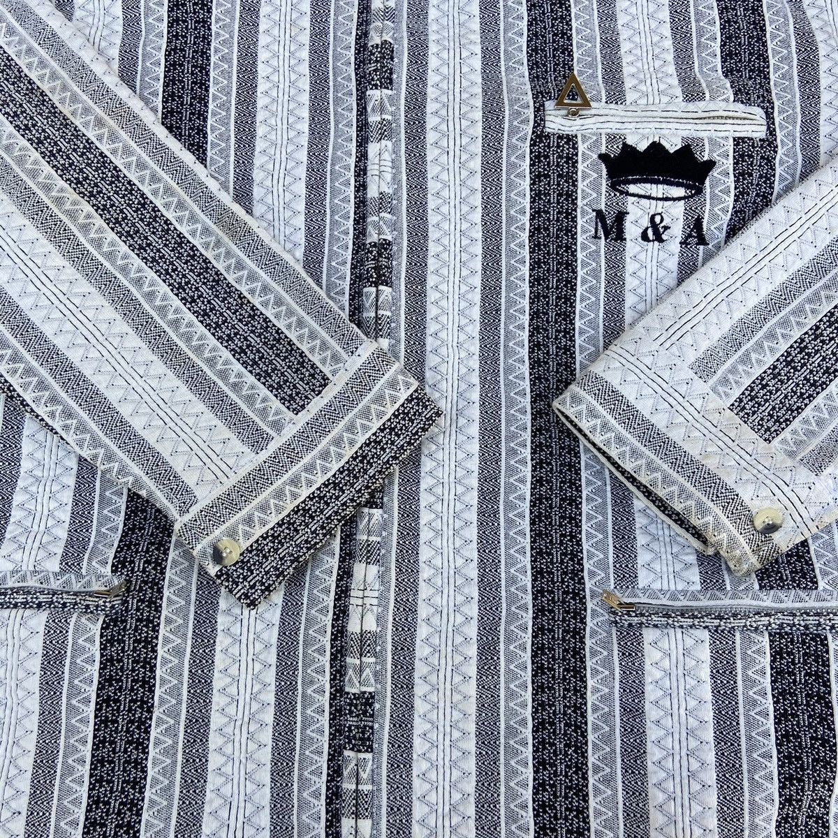 Japanese Brand 1980s SASHIKO STYLE PATCHWORK MINIMALISTIC JACKET - № 2166 Size US L / EU 52-54 / 3 - 4 Thumbnail