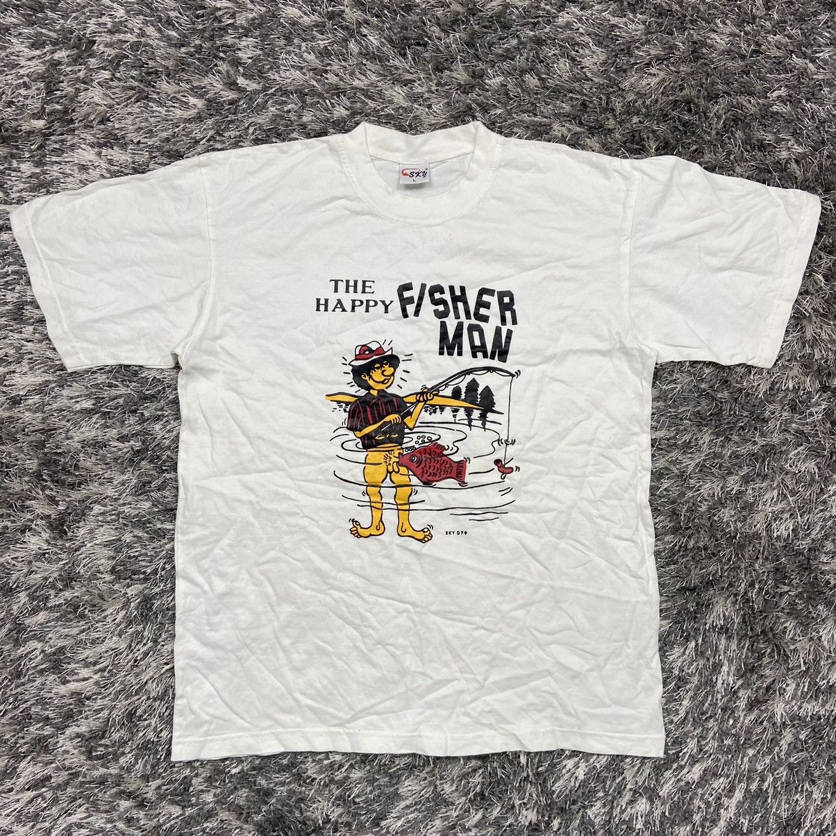 Vintage HAPPY FISHER MAN =) RARE VINTAGE HUMOR TEE - № 578 Size US L / EU 52-54 / 3 - 3 Thumbnail